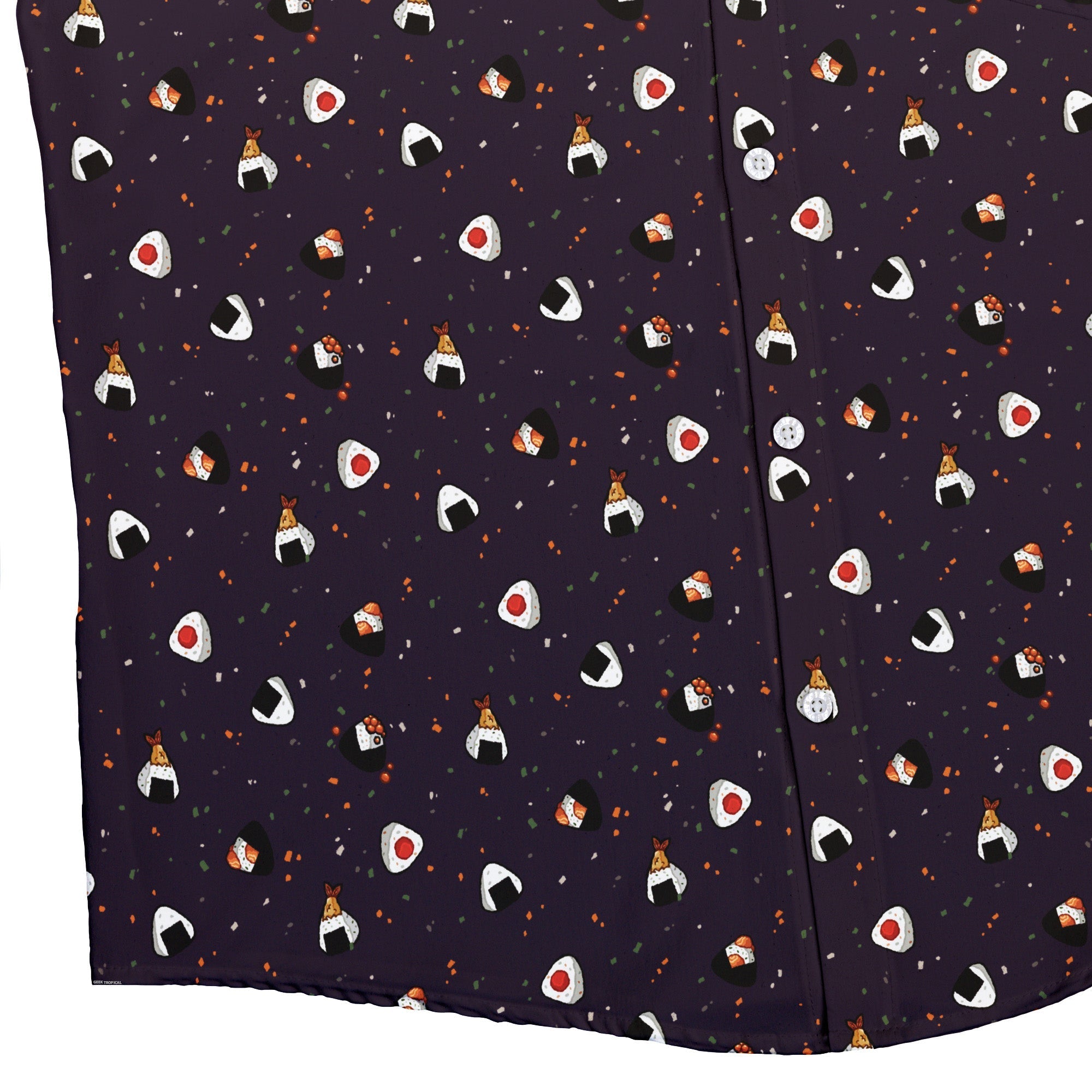Onigiri Dark Button Up Shirt Geek Nerd adult sizing anime Design by Ardi Tong