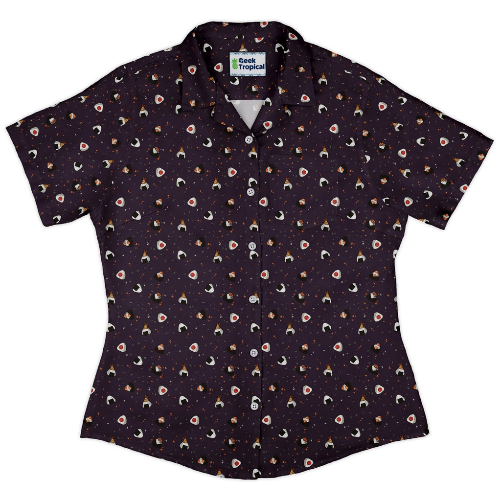 Onigiri Dark Curvy Button Up Shirt Geek Nerd anime Design by Ardi Tong q225