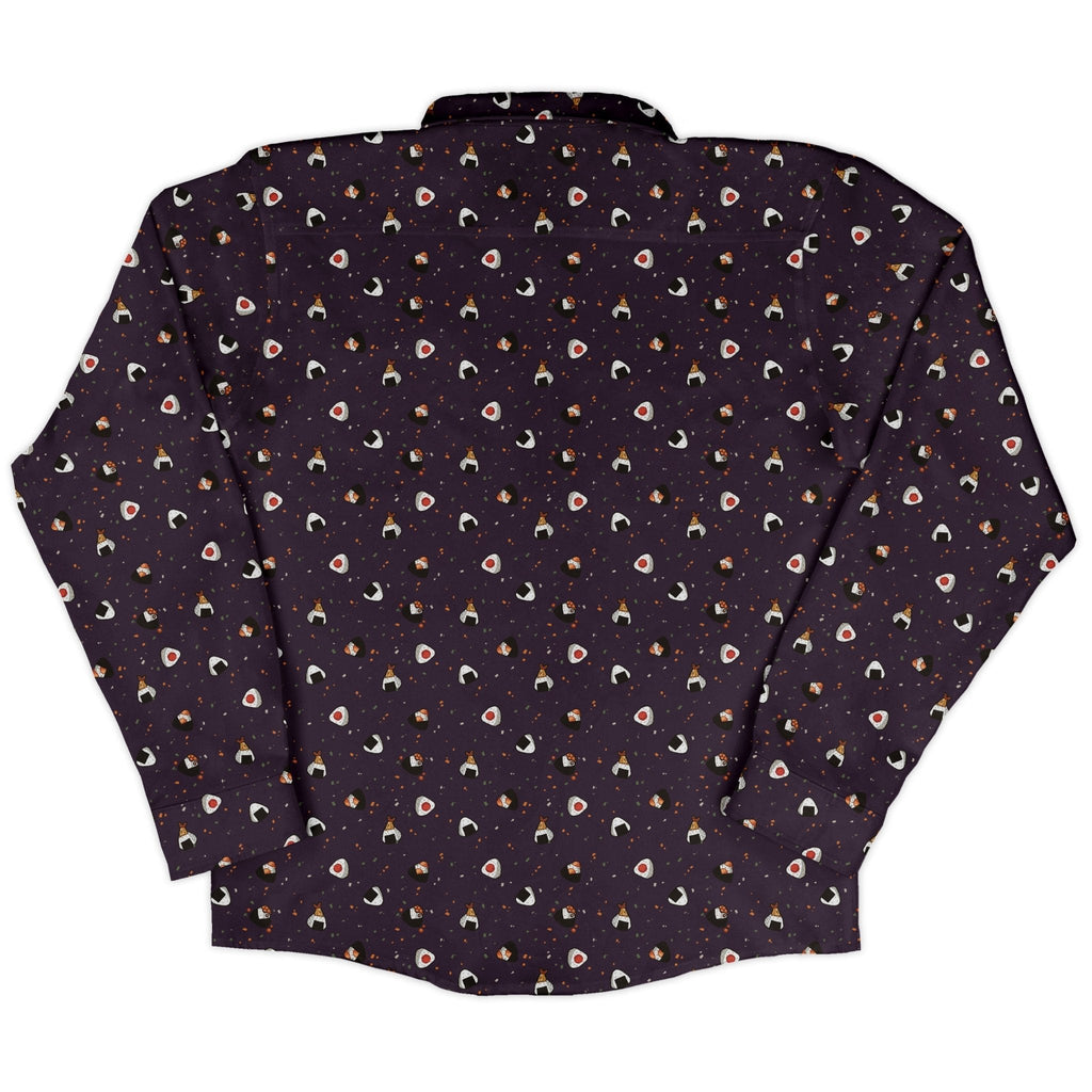Onigiri Dark Long Sleeve Button Up Shirt Geek Nerd adult sizing anime Design by Ardi Tong