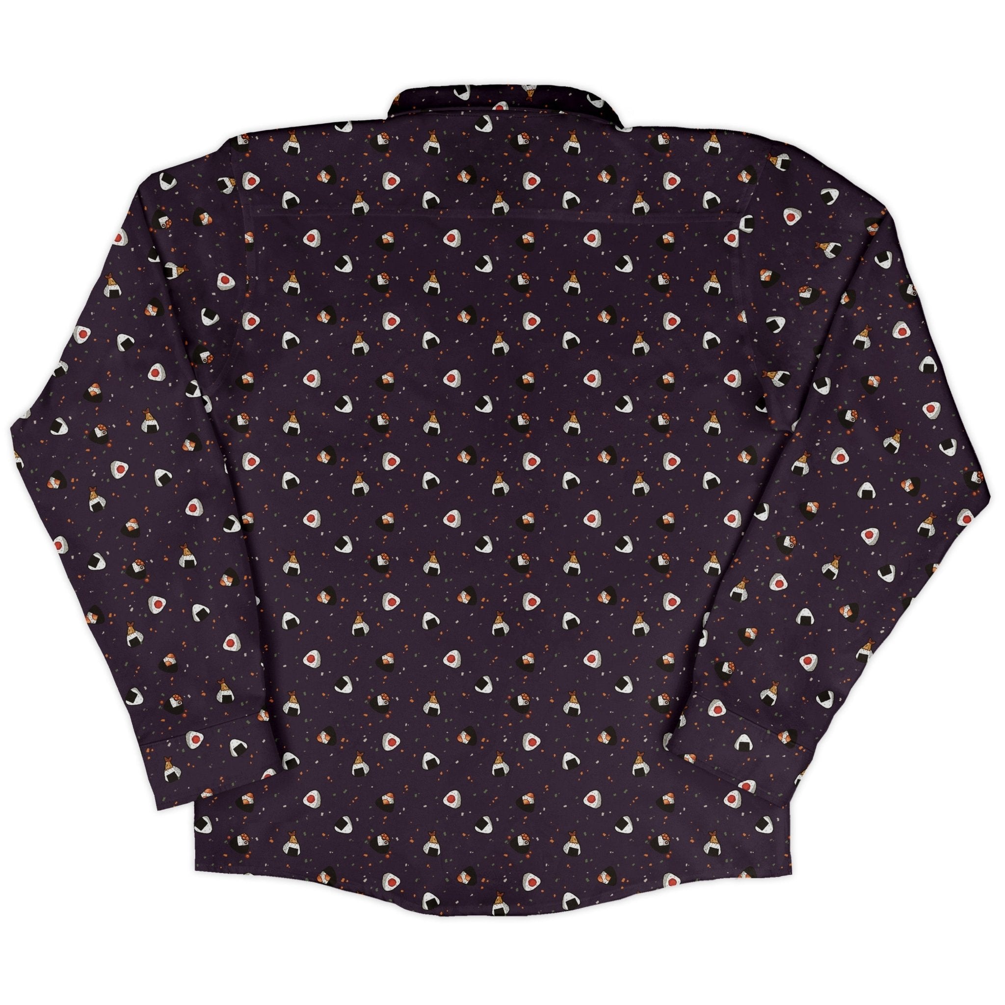 Onigiri Dark Long Sleeve Button Up Shirt Geek Nerd adult sizing anime Design by Ardi Tong