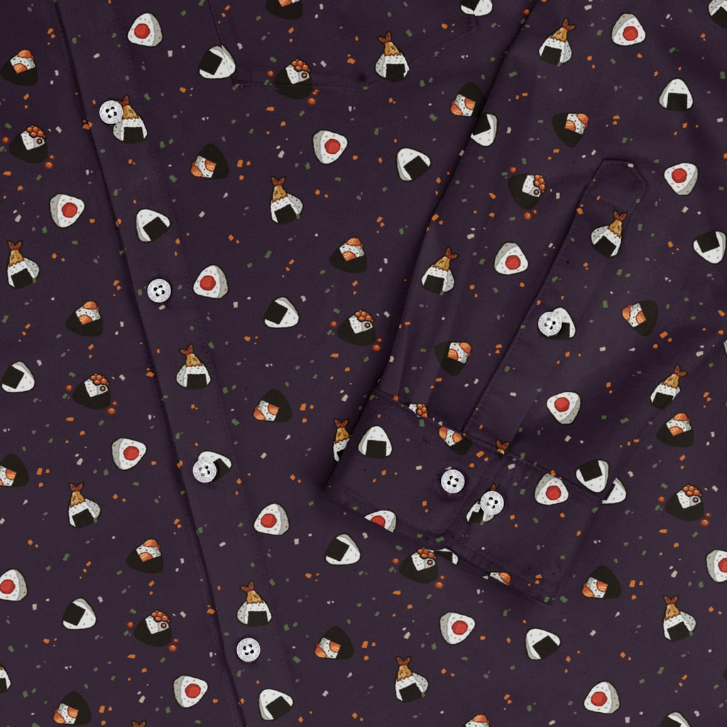 Onigiri Dark Long Sleeve Button Up Shirt Geek Nerd adult sizing anime Design by Ardi Tong