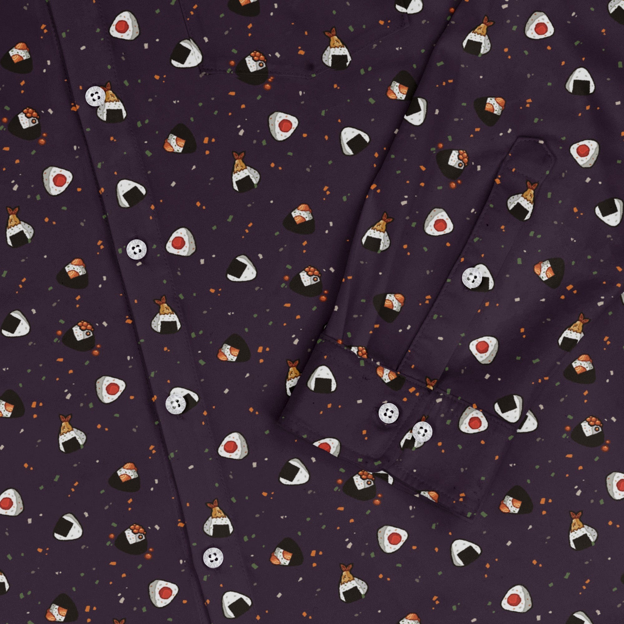 Onigiri Dark Long Sleeve Button Up Shirt Geek Nerd adult sizing anime Design by Ardi Tong