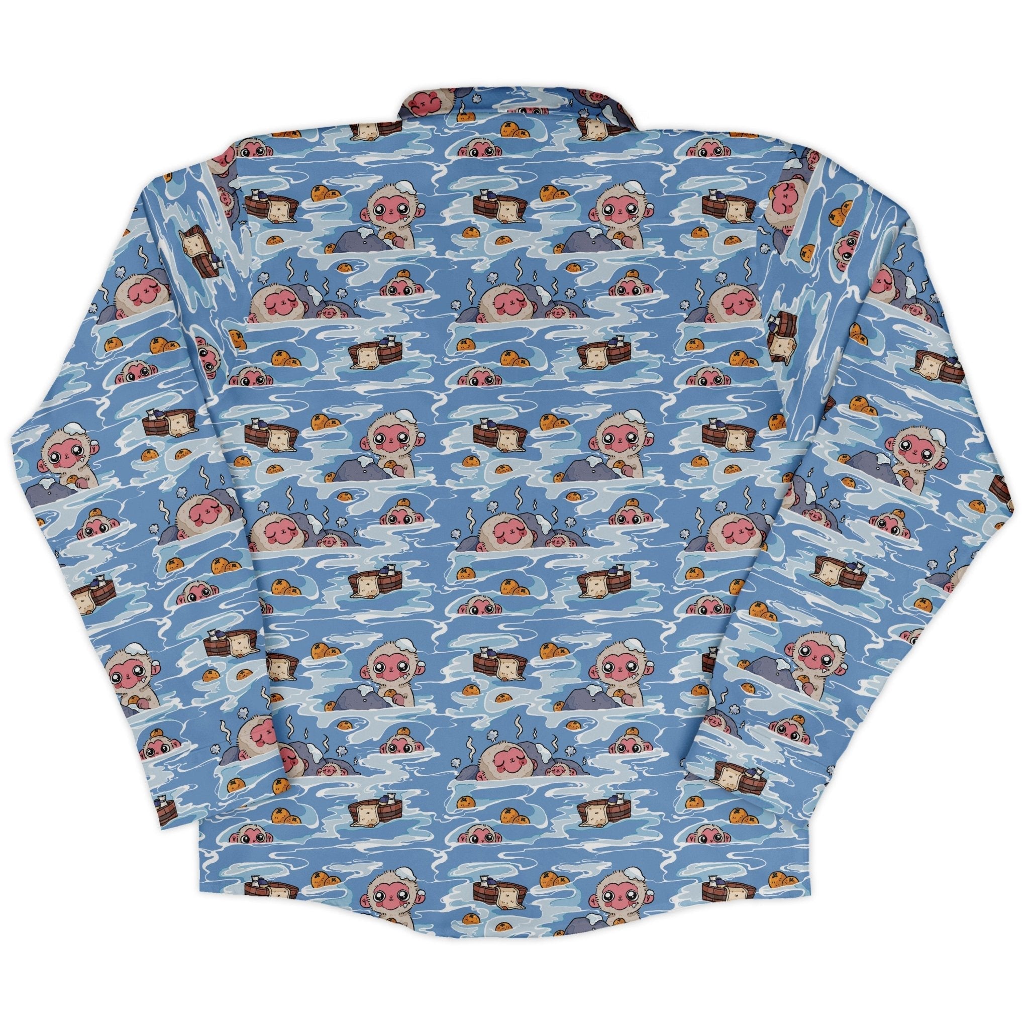 Onsen Snow Monkeys Long Sleeve Button Up Shirt Geek Nerd adult sizing Anime Christmas Print