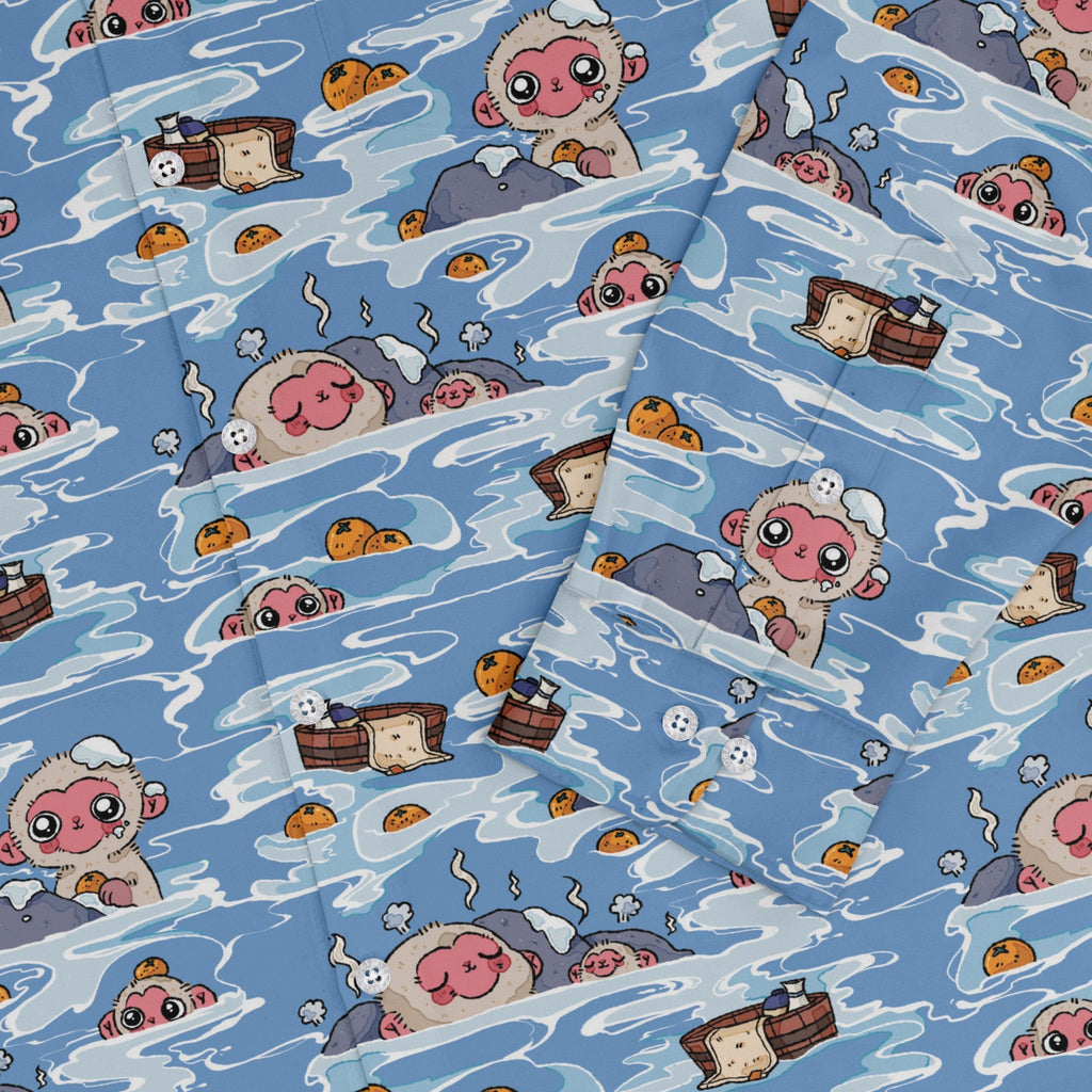 Onsen Snow Monkeys Long Sleeve Button Up Shirt Geek Nerd adult sizing Anime Christmas Print