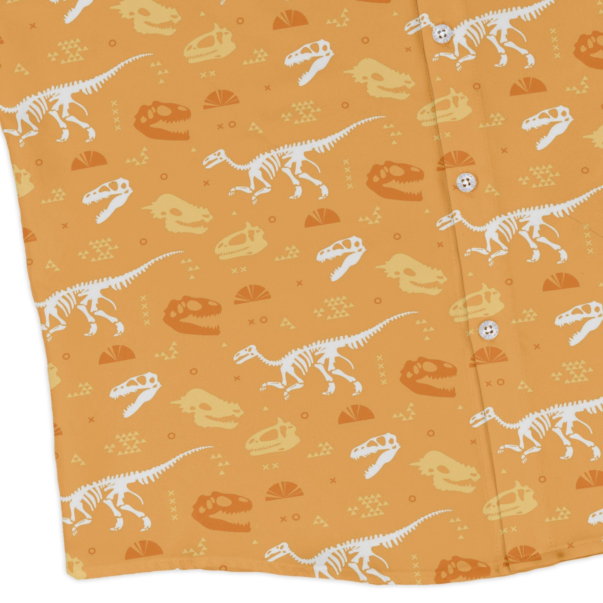 Orange Dinosaur Bones Long Sleeve Button Up Shirt Geek Nerd adult sizing dinosaur print FLOW DESC WRITING