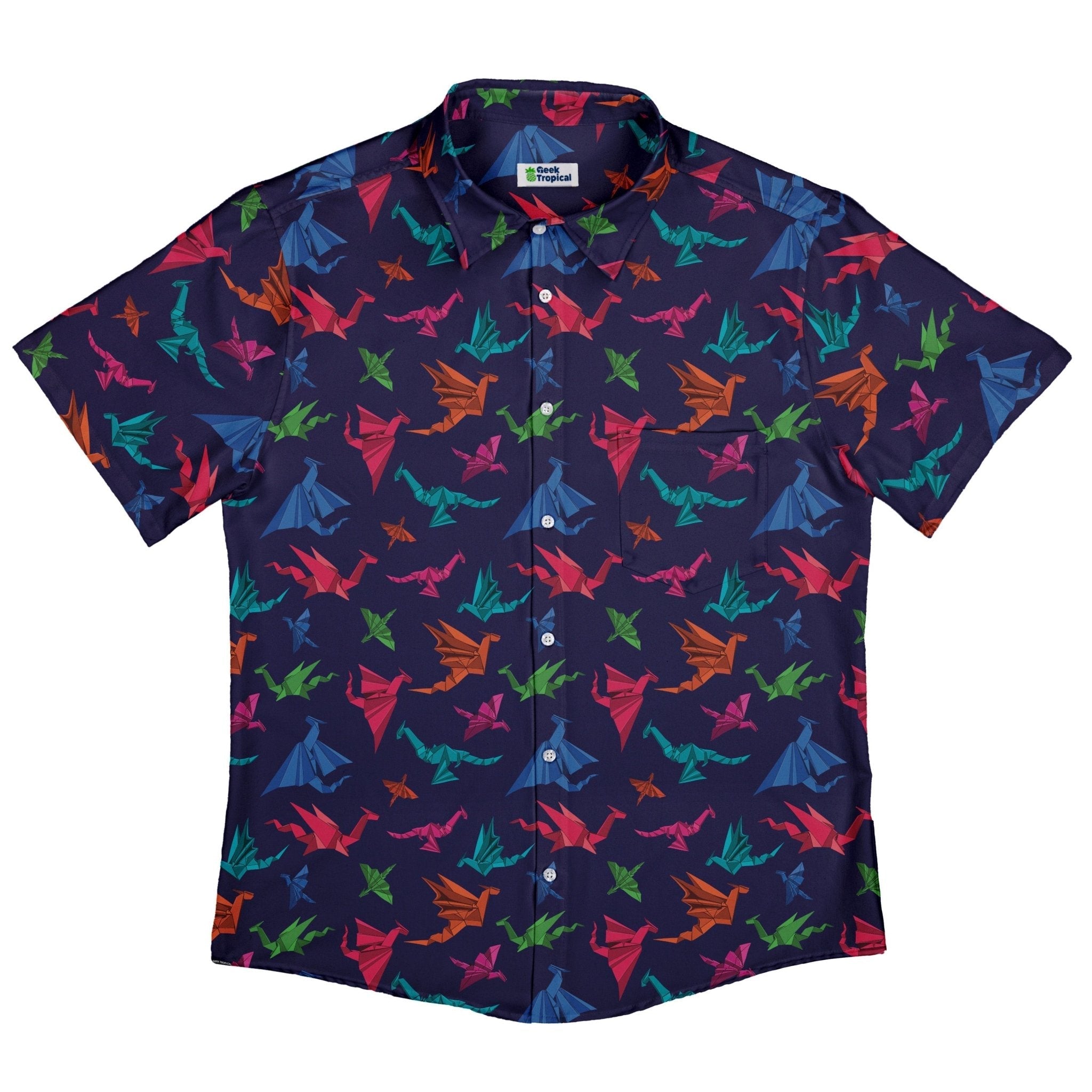 Origami Dark Button Up Shirt Geek Nerd adult sizing Designs by Nathan Fantasy Prints