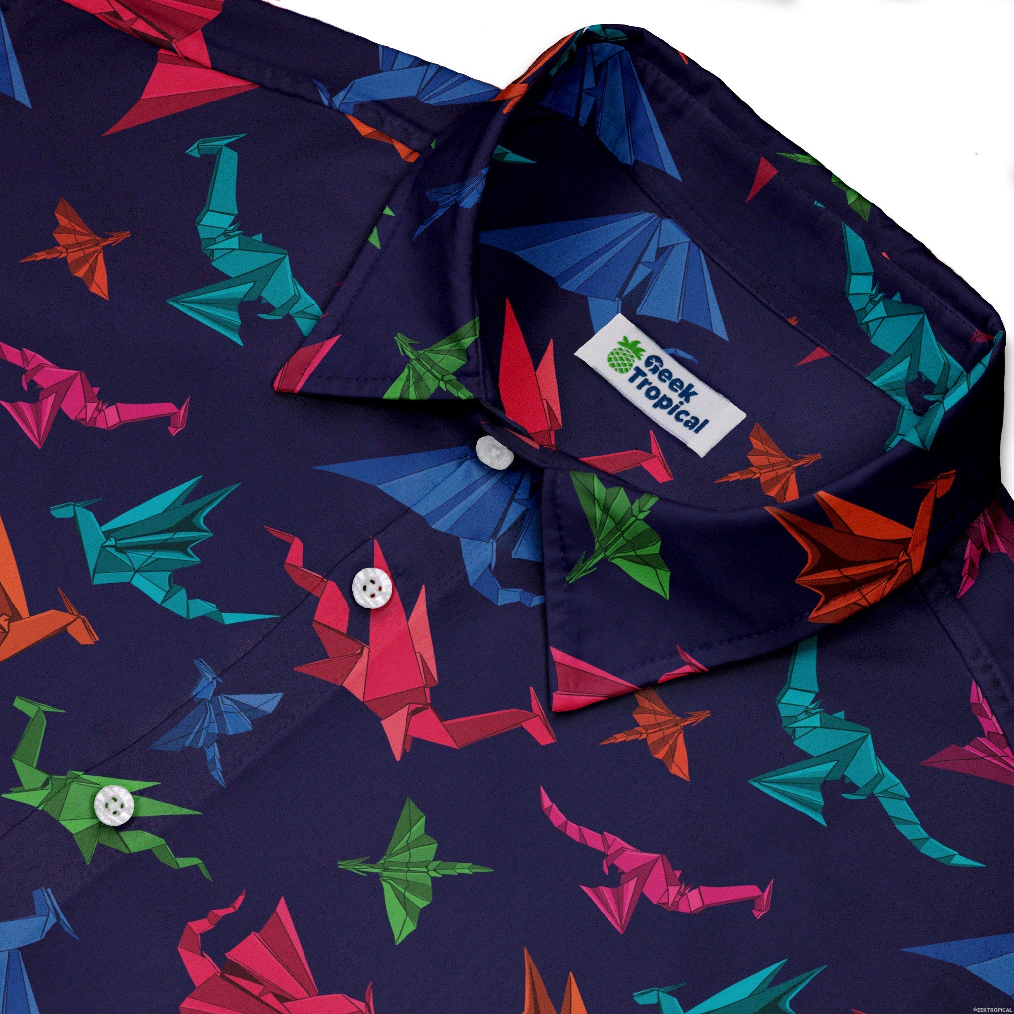 Origami Dark Button Up Shirt Geek Nerd adult sizing Designs by Nathan Fantasy Prints