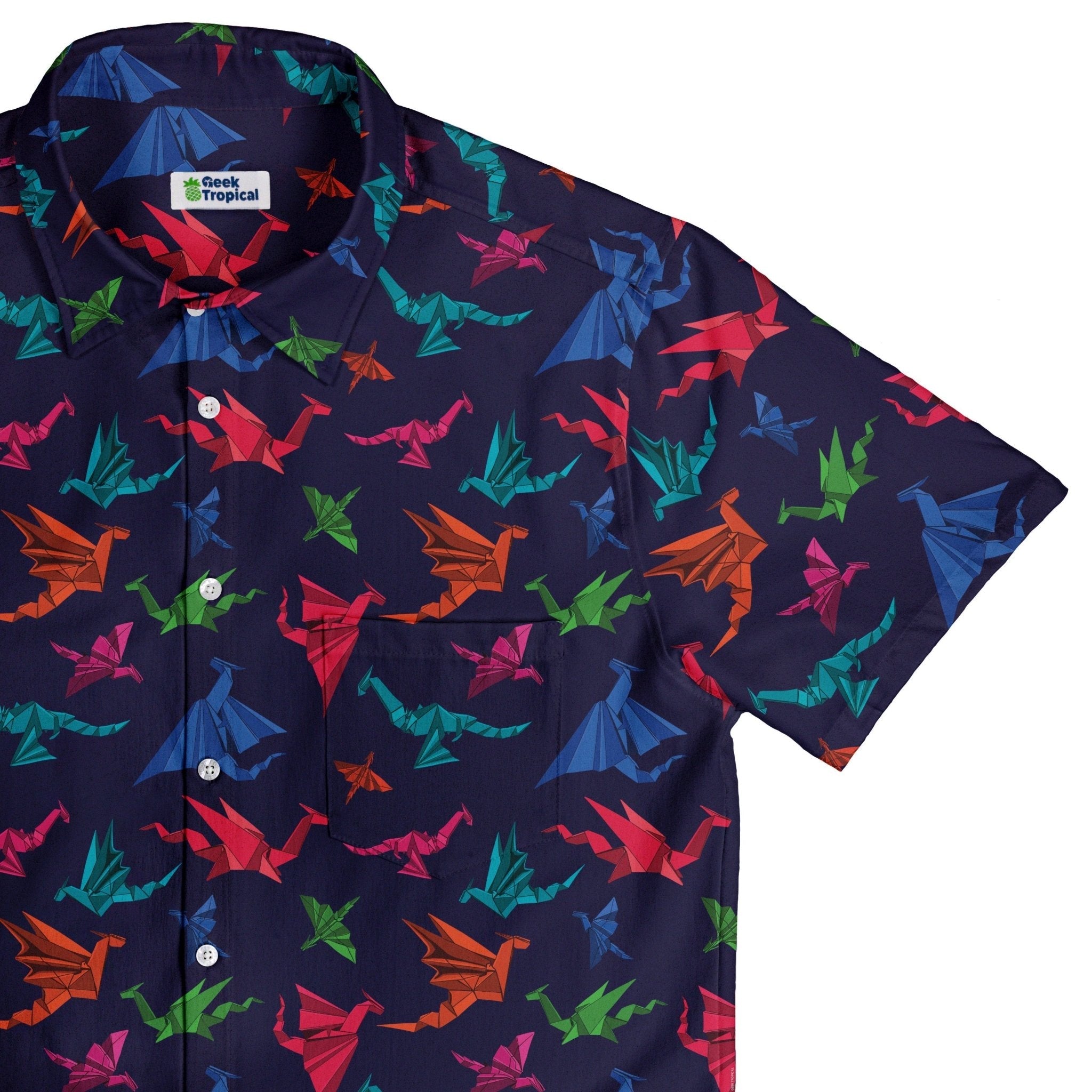 Origami Dark Button Up Shirt Geek Nerd adult sizing Designs by Nathan Fantasy Prints