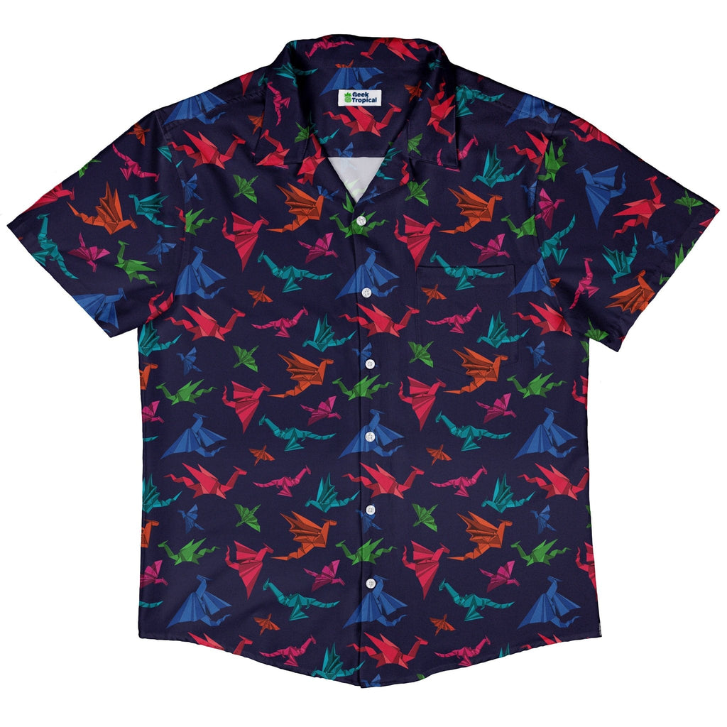 Origami Dark Button Up Shirt Geek Nerd adult sizing Designs by Nathan Fantasy Prints