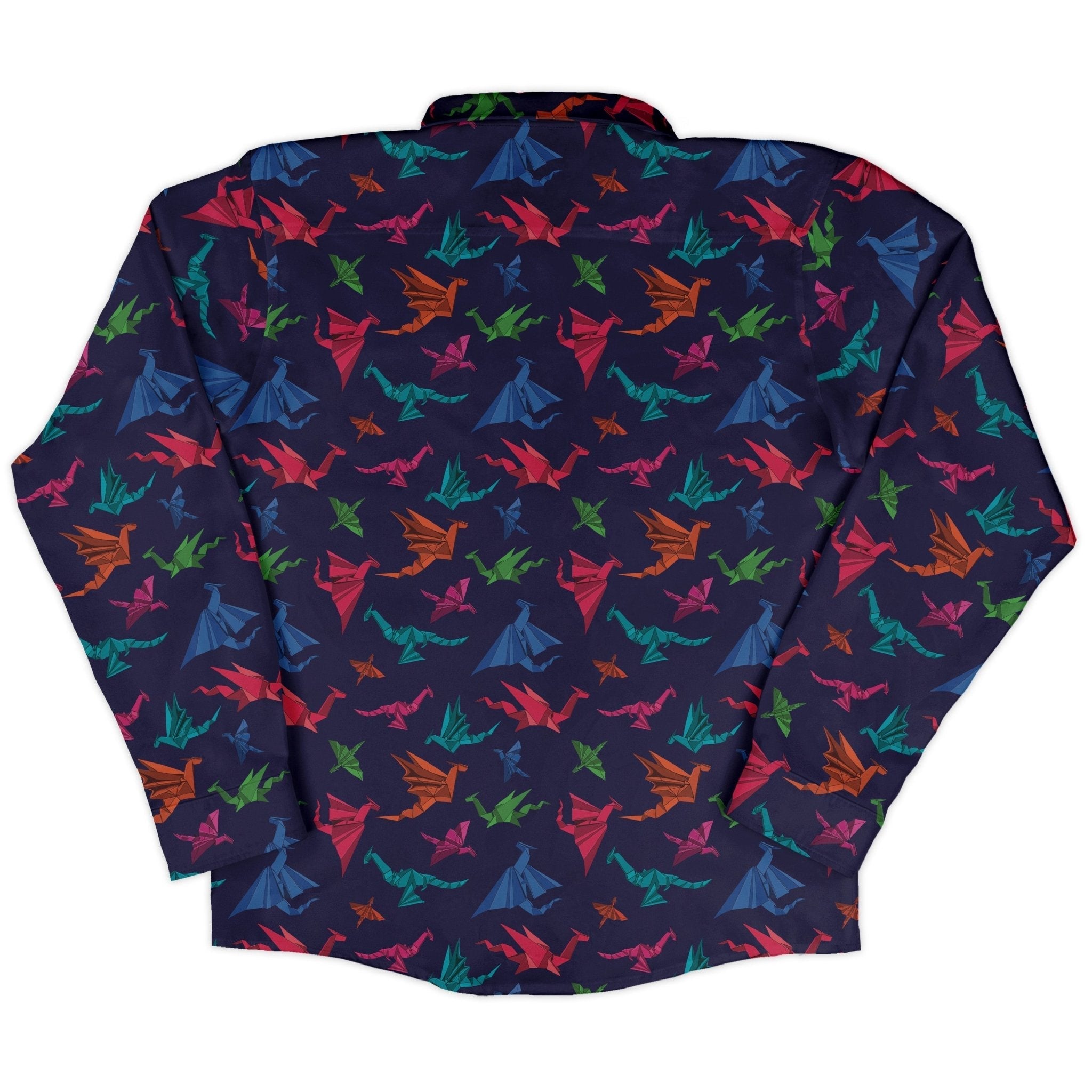 Origami Dragons Dark Long Sleeve Button Up Shirt Geek Nerd adult sizing Designs by Nathan Fantasy Prints