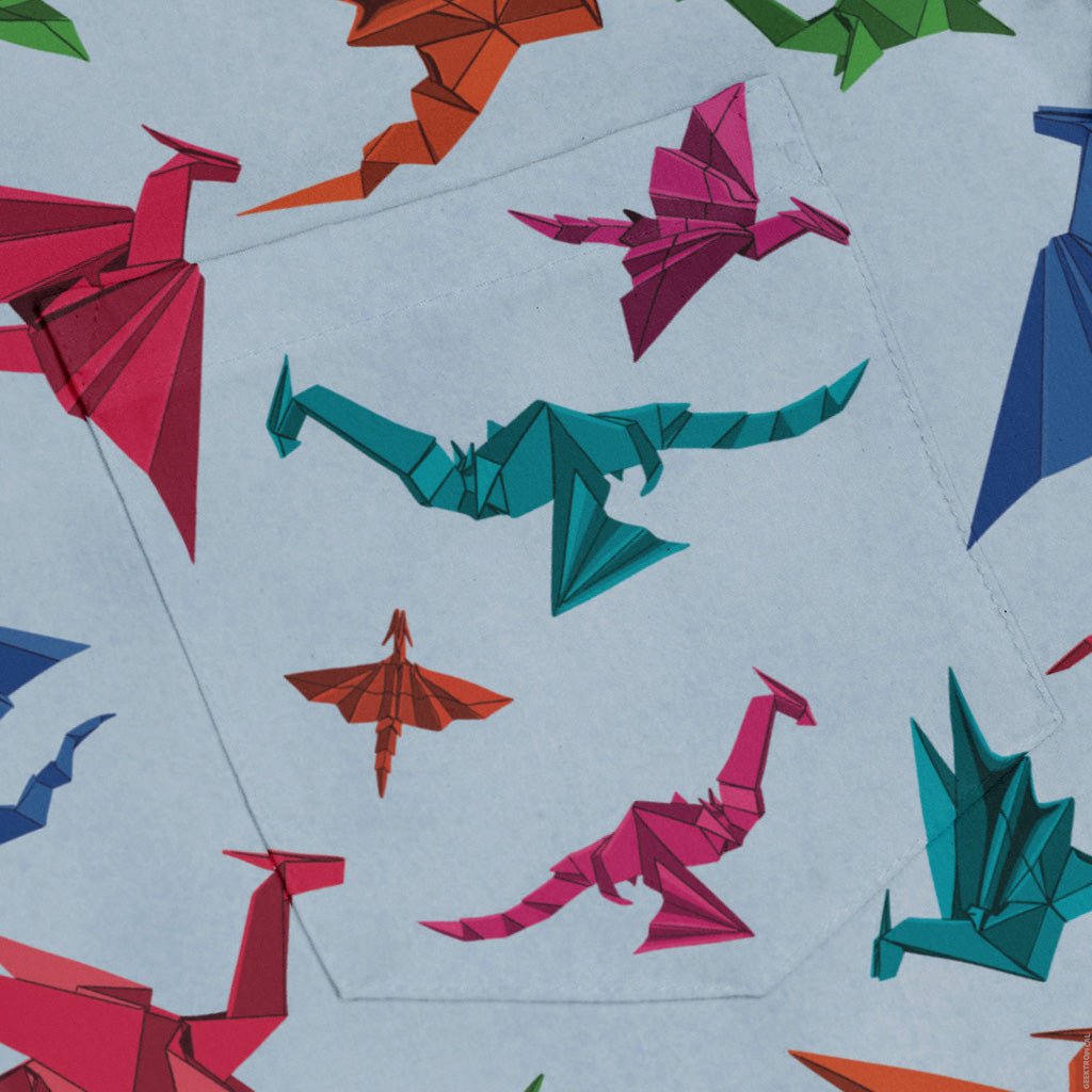 Origami Dragons Light Long Sleeve Button Up Shirt Geek Nerd adult sizing Designs by Nathan Fantasy Prints