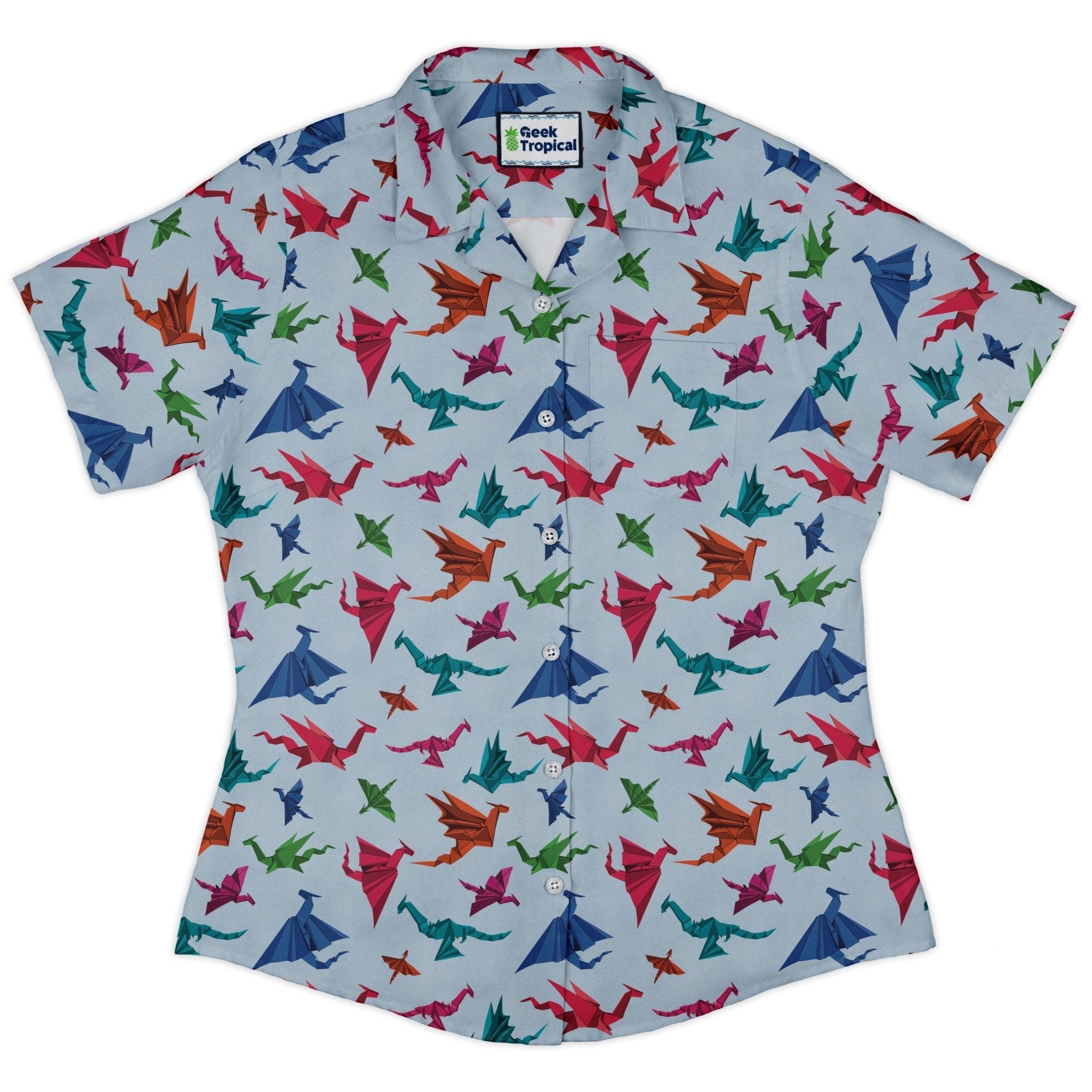 Origami Dragons Light Curvy Button Up Shirt Geek Nerd Designs by Nathan Fantasy Prints q4