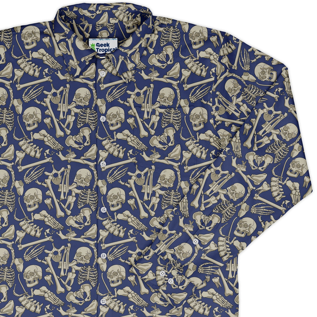 Osteology Dream Long Sleeve Button Up Shirt Geek Nerd adult sizing Design by Julie Kitzes FLOW DESC WRITING