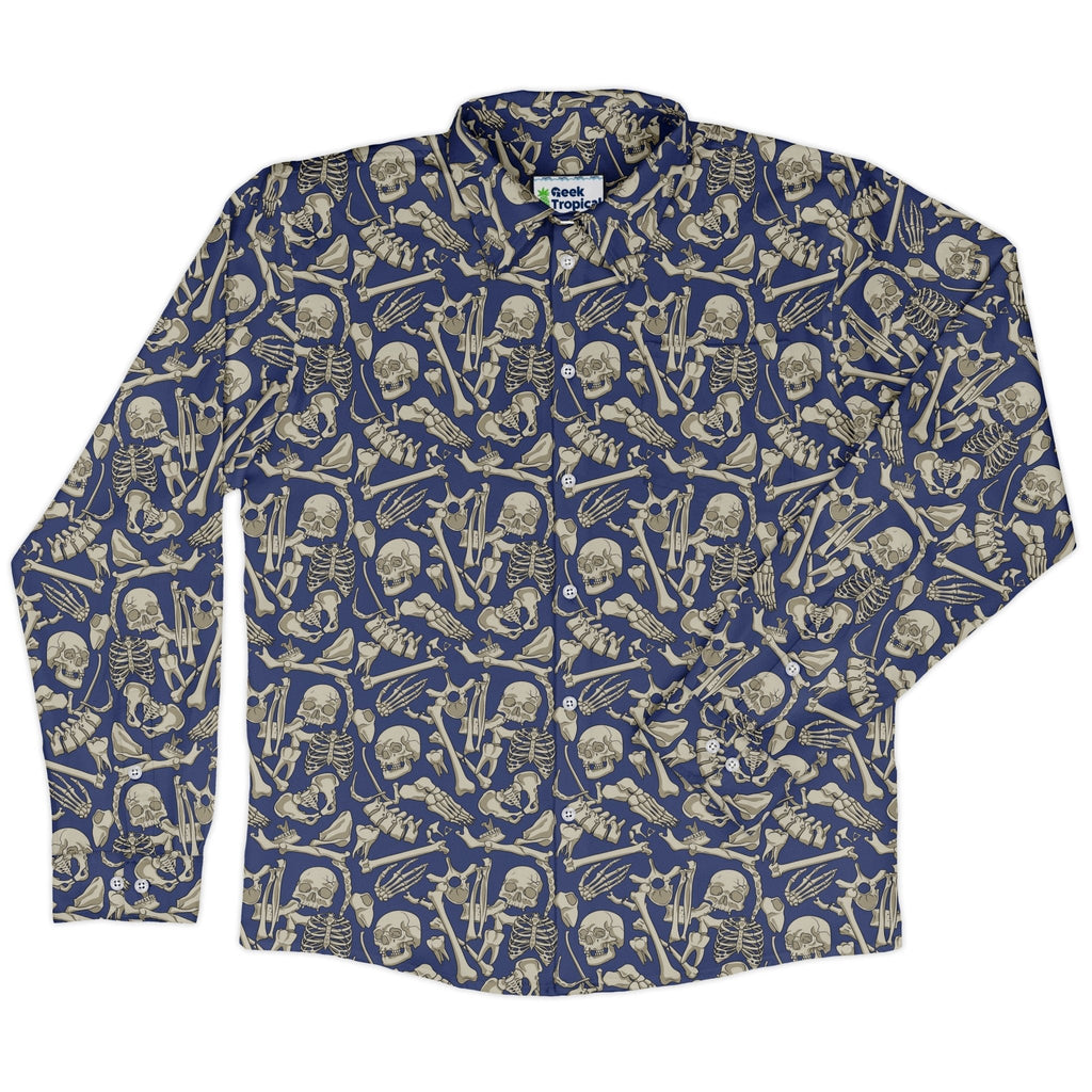 Osteology Dream Long Sleeve Button Up Shirt Geek Nerd adult sizing Design by Julie Kitzes FLOW DESC WRITING