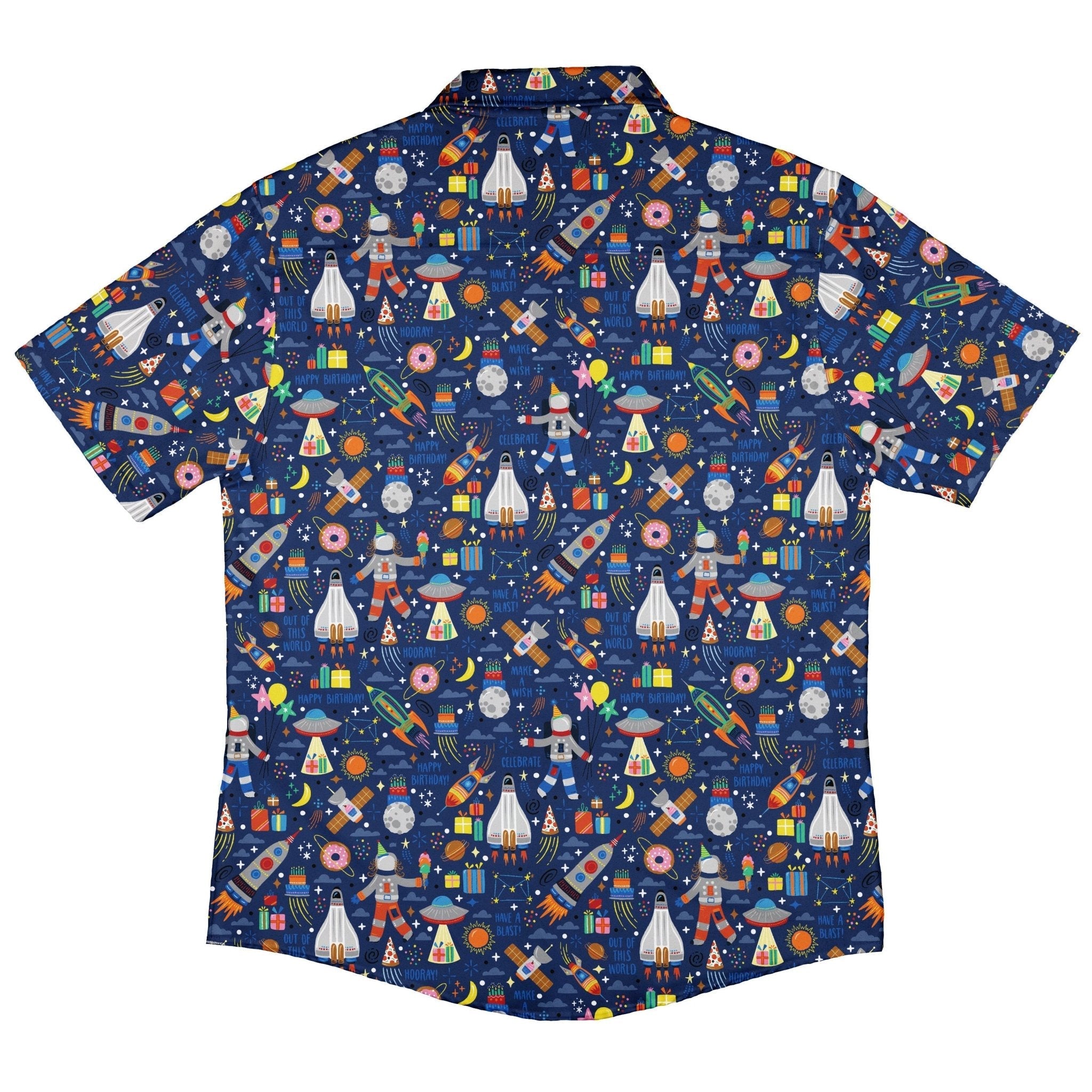 Outer Space Birthday Button Up Shirt Geek Nerd adult sizing Design by Zirkus Design outer space & astronaut print