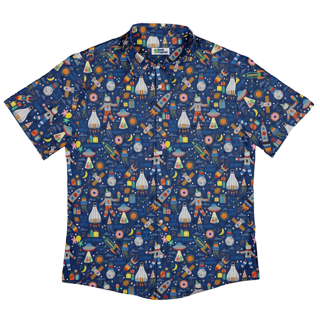 Outer Space Birthday Button Up Shirt Geek Nerd adult sizing Design by Zirkus Design outer space & astronaut print