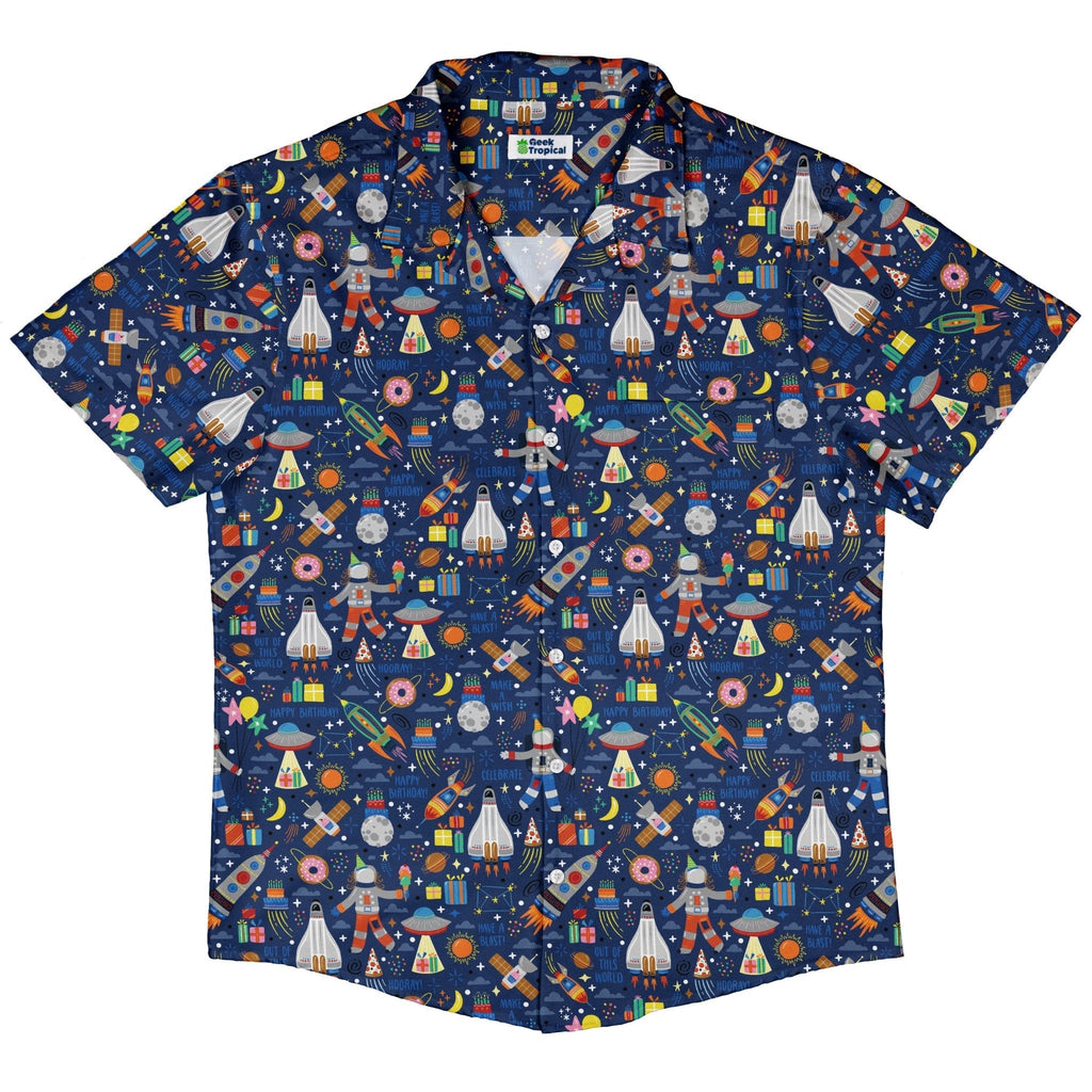 Outer Space Birthday Button Up Shirt Geek Nerd adult sizing Design by Zirkus Design outer space & astronaut print