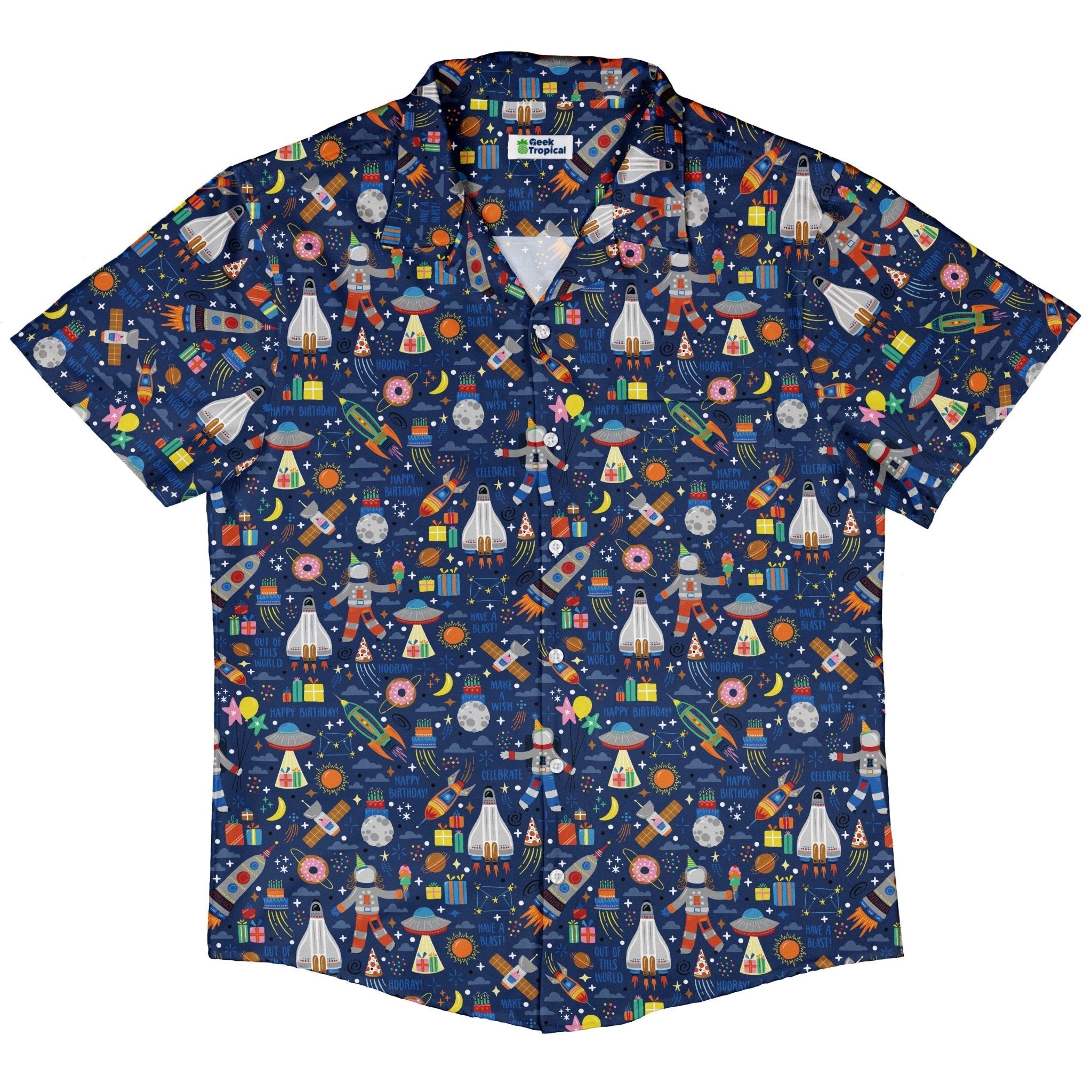 Outer Space Birthday Button Up Shirt Geek Nerd adult sizing Design by Zirkus Design outer space & astronaut print