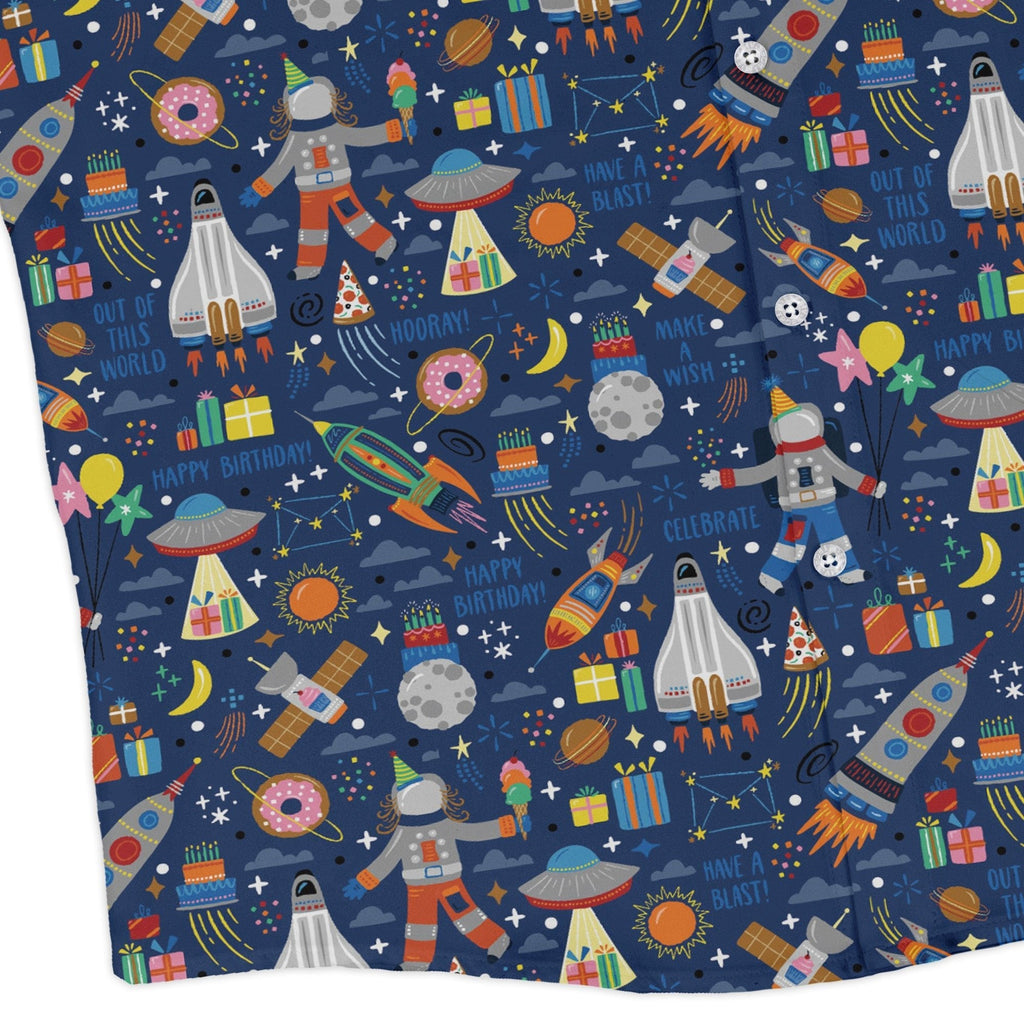 Outer Space Birthday Long Sleeve Button Up Shirt Geek Nerd adult sizing Design by Zirkus Design FLOW DESC WRITING
