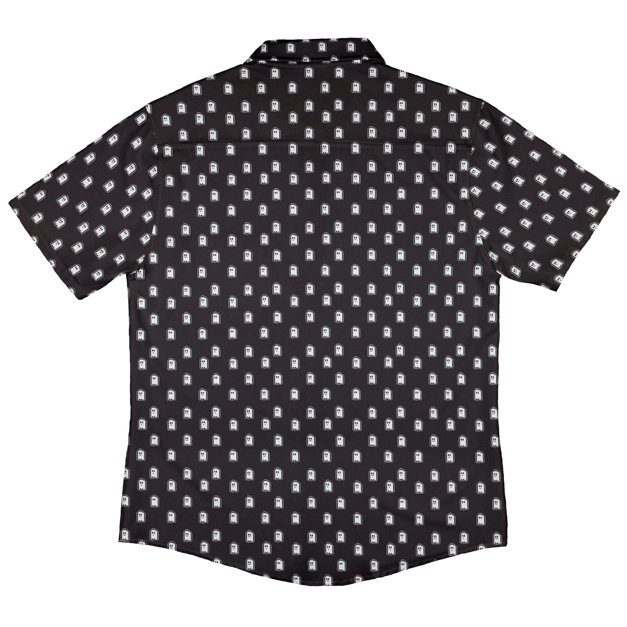 Pixel Ghost Button Up Shirt - adult sizing - Design by Heather Davenport - halloween