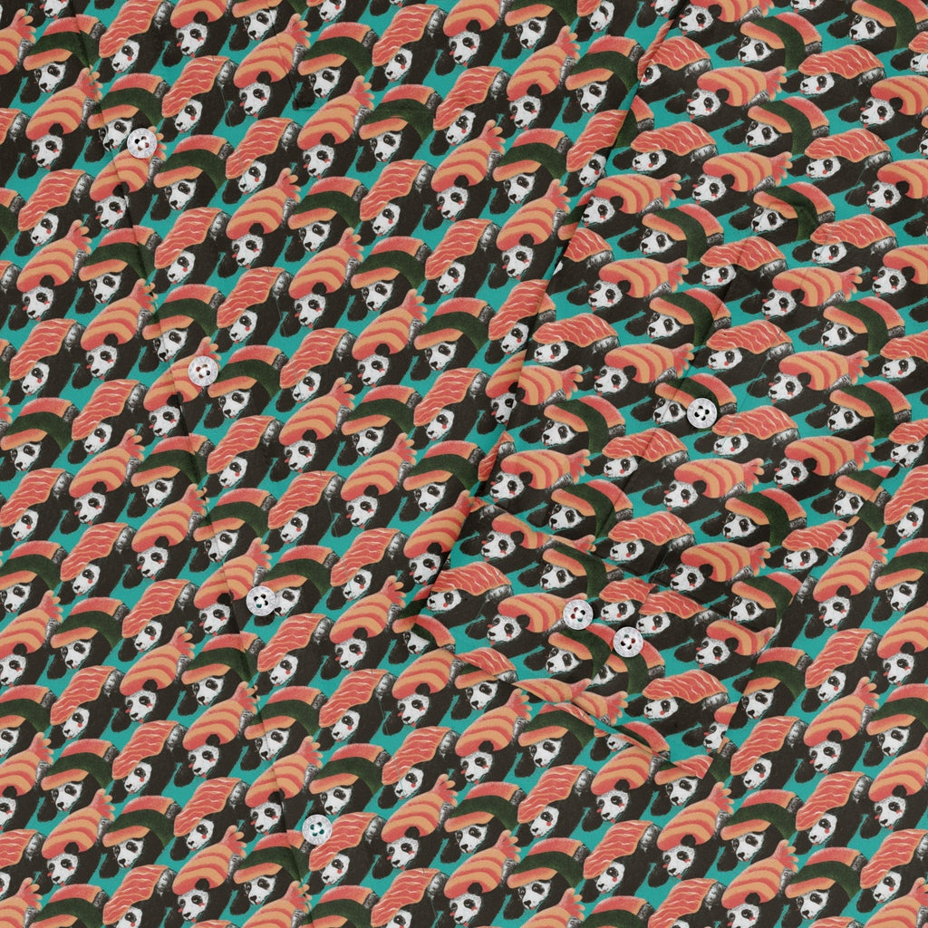 Panda Nigiri Anime Long Sleeve Button Up Shirt Geek Nerd adult sizing Animal Patterns Anime