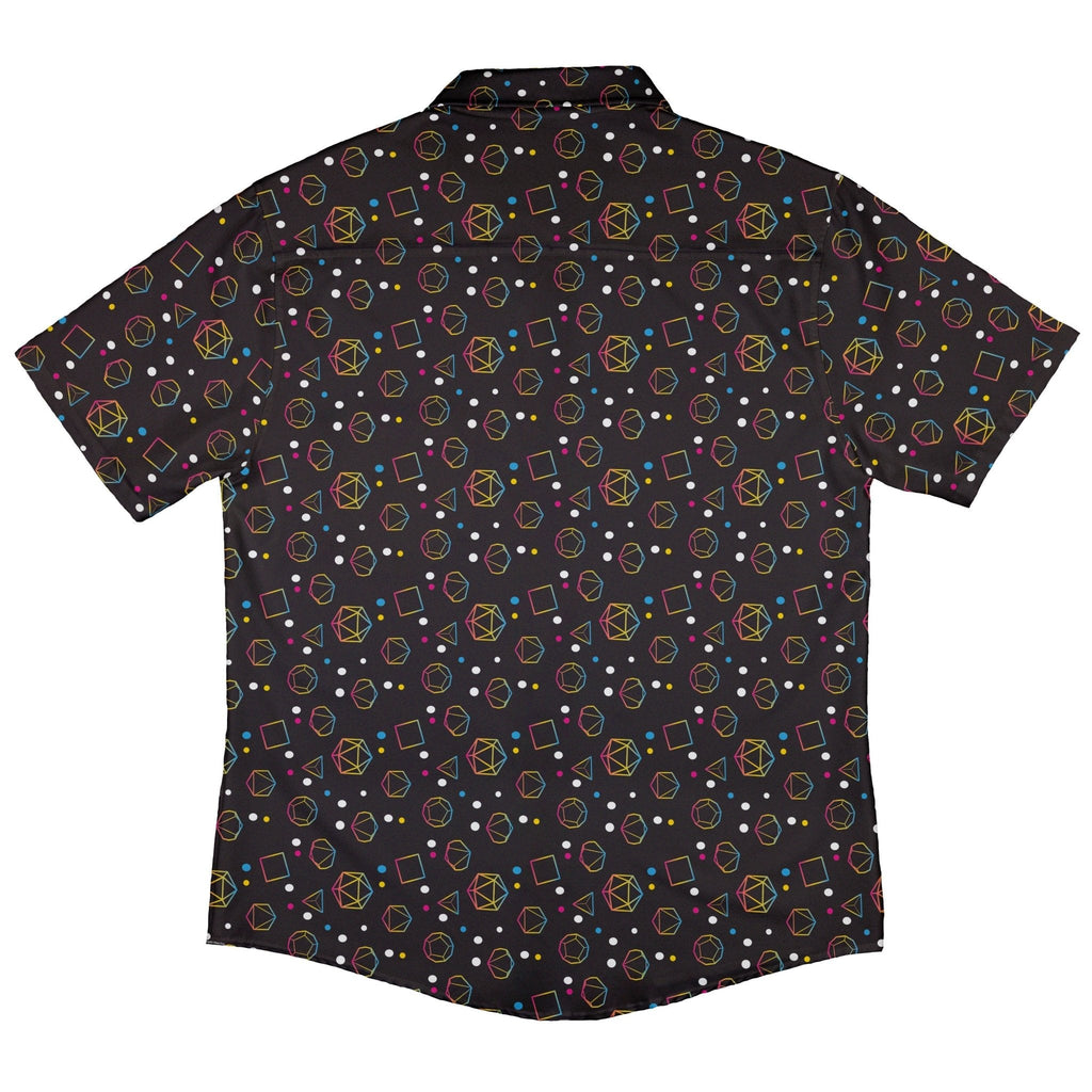 Pansexual Pride Flag DND Dice Button Up Shirt - adult sizing - Design by Heather Davenport - dnd & rpg print