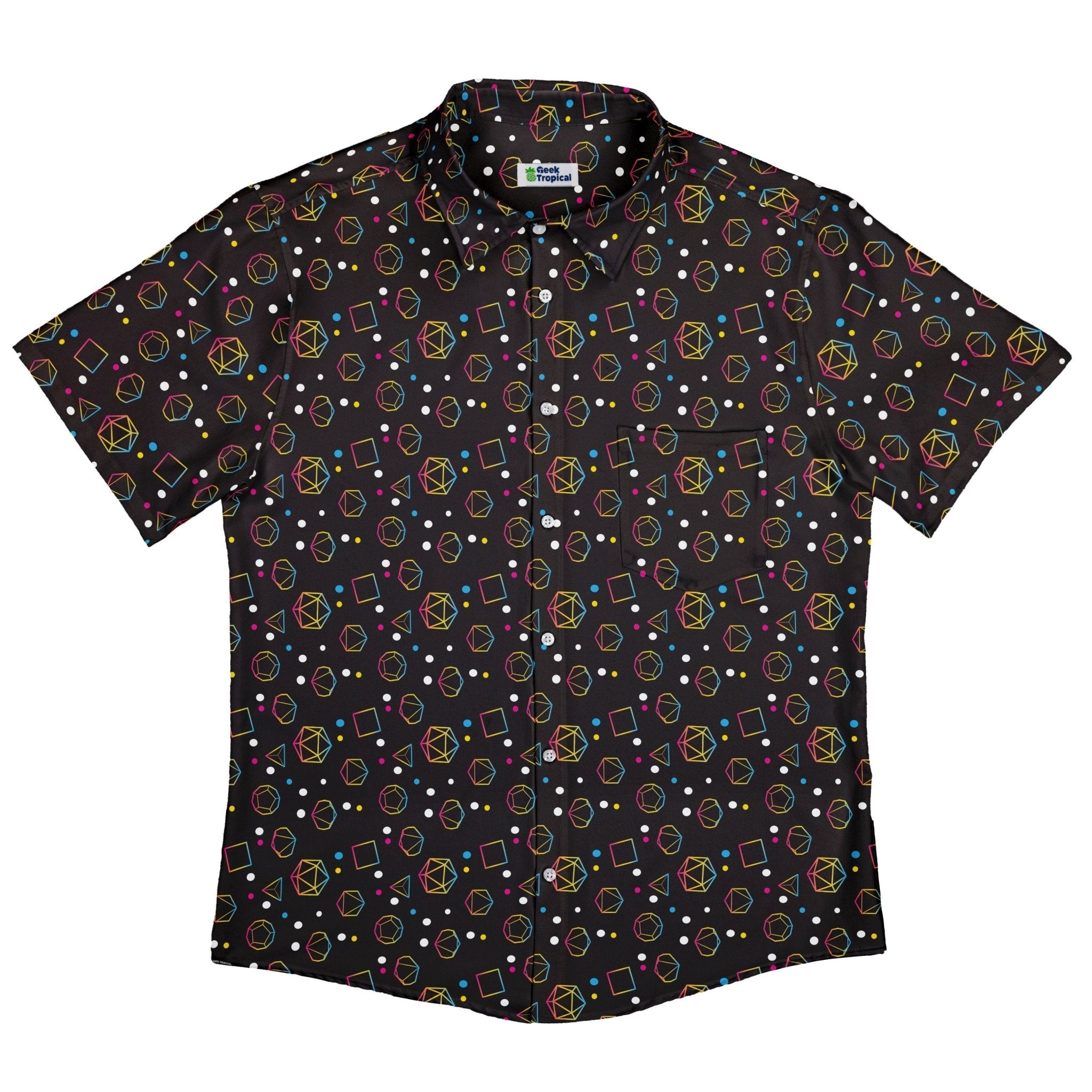 Pansexual Pride Flag DND Dice Button Up Shirt - adult sizing - Design by Heather Davenport - dnd & rpg print