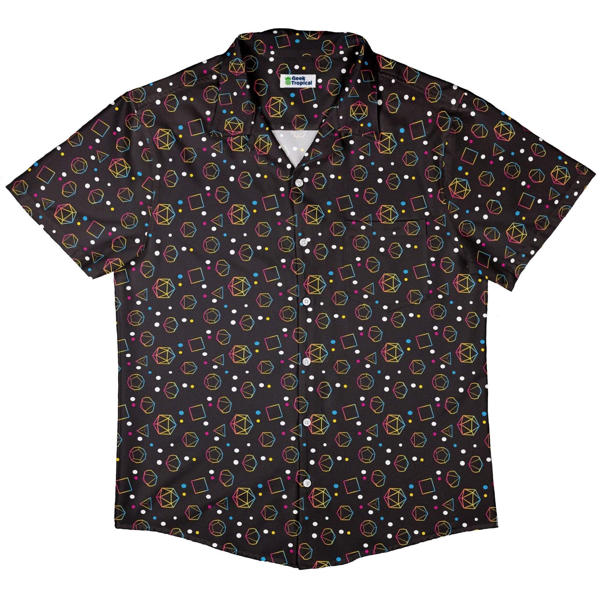 Pansexual Pride Flag DND Dice Button Up Shirt - adult sizing - Design by Heather Davenport - dnd & rpg print