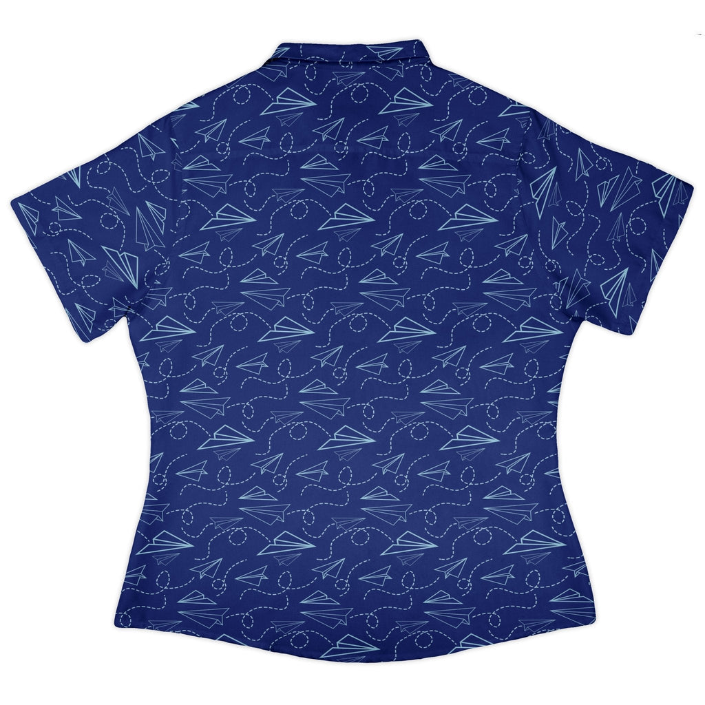 Paper Airplanes Blue Curvy Button Up Shirt Geek Nerd 0925 All Adult Button Up Shirts aviation print
