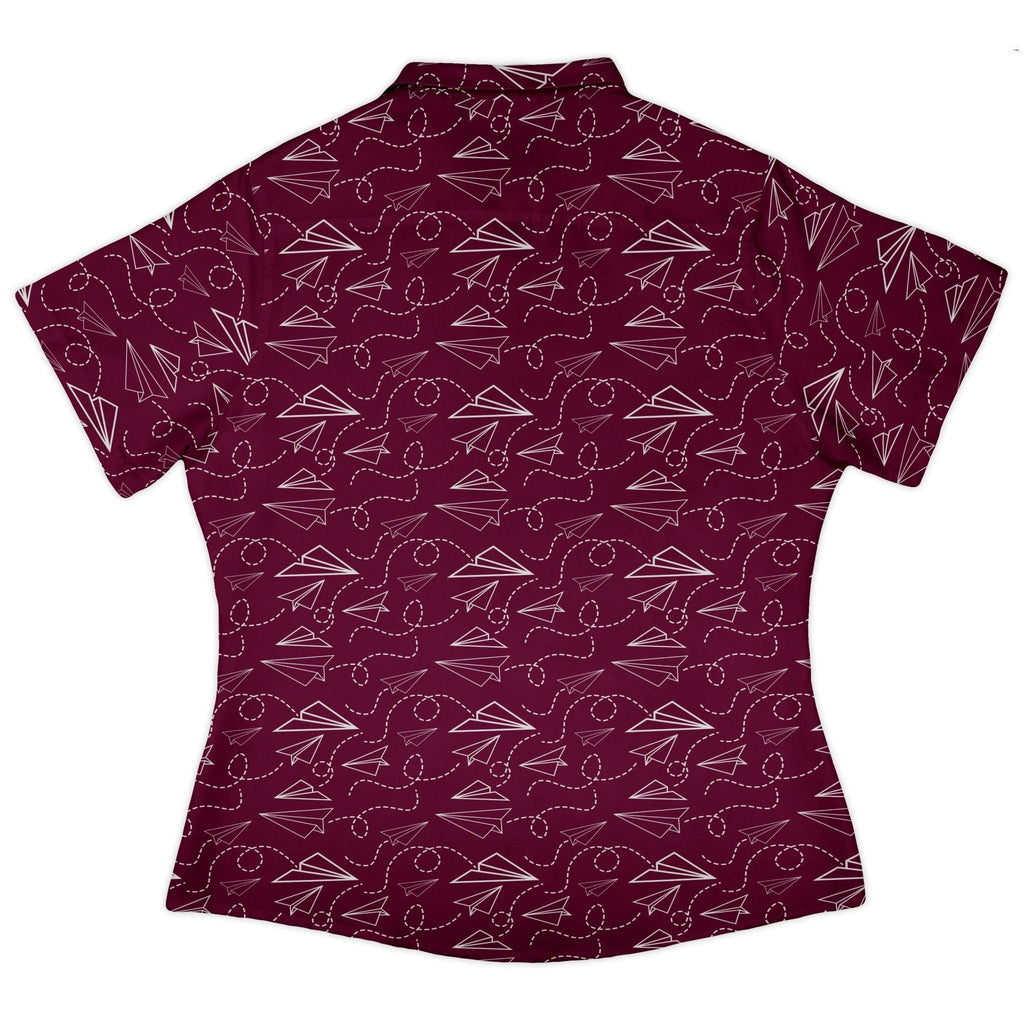 Paper Airplanes Red Curvy Button Up Shirt Geek Nerd 0925 All Adult Button Up Shirts aviation print