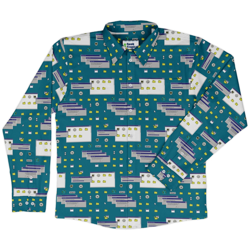 Pattern98 Long Sleeve Button Up Shirt Geek Nerd adult sizing computer print Design by Claire Murphy