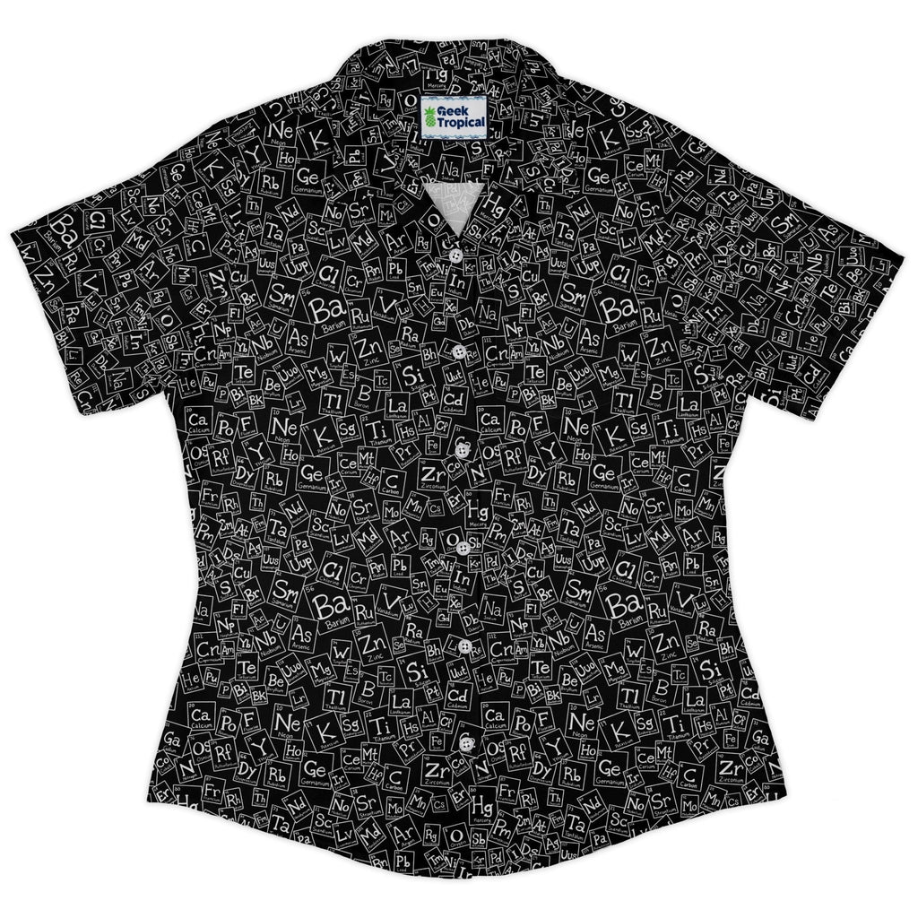 Periodic Table BW Curvy Button Up Shirt Geek Nerd Design by Julie Kitzes q225 science print