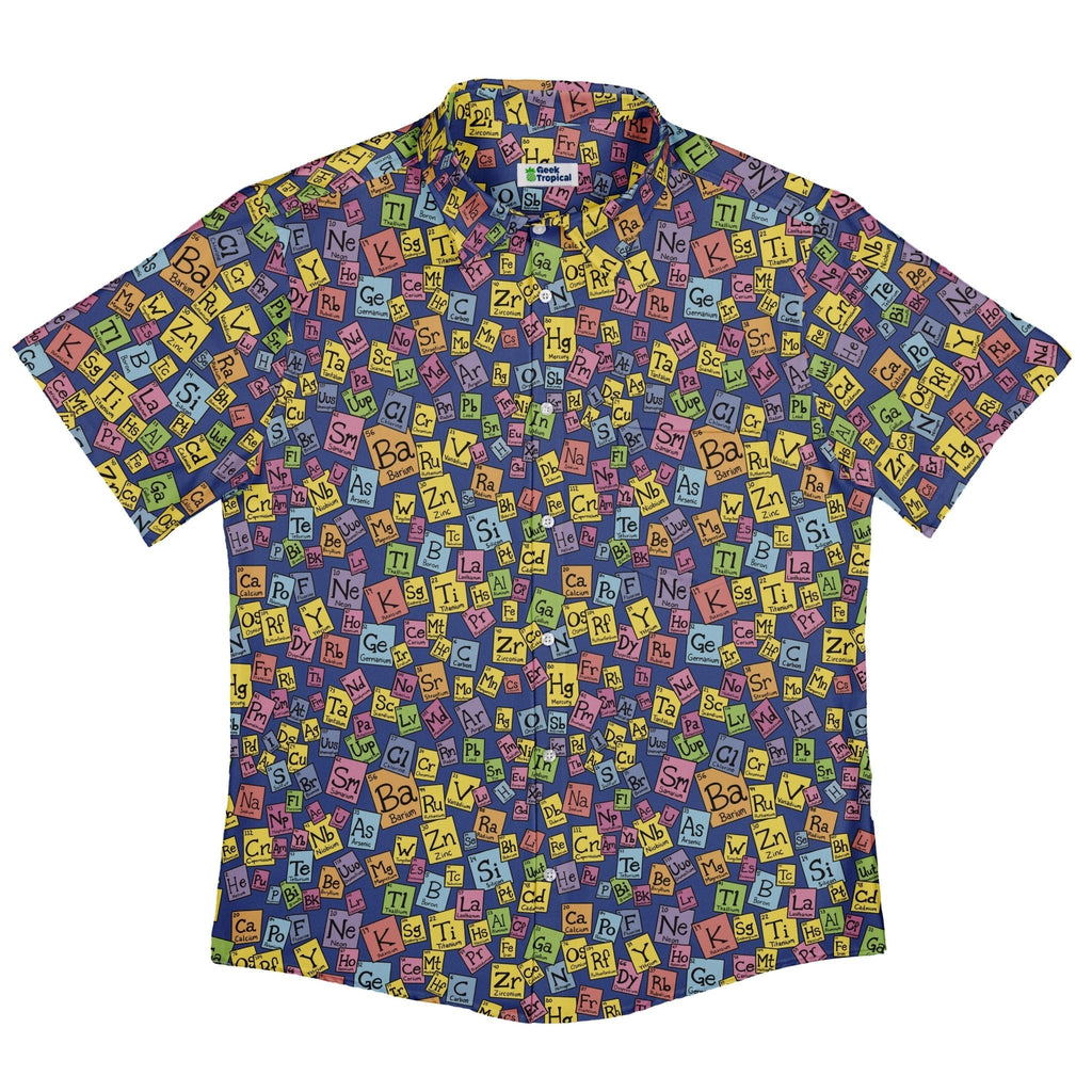 Periodic Table Blue Button Up Shirt Geek Nerd adult sizing Design by Julie Kitzes q225