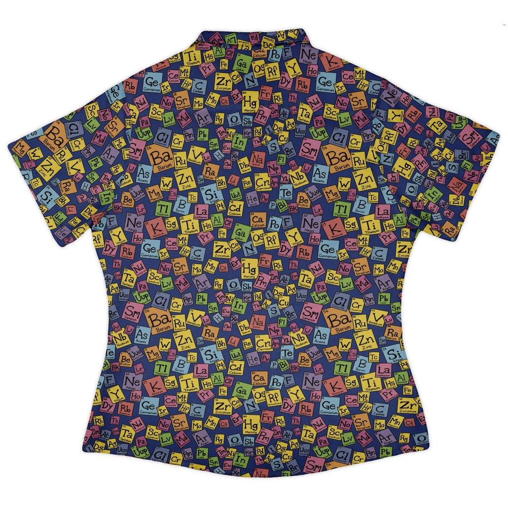 Periodic Table Blue Curvy Button Up Shirt Geek Nerd Design by Julie Kitzes q225 science print
