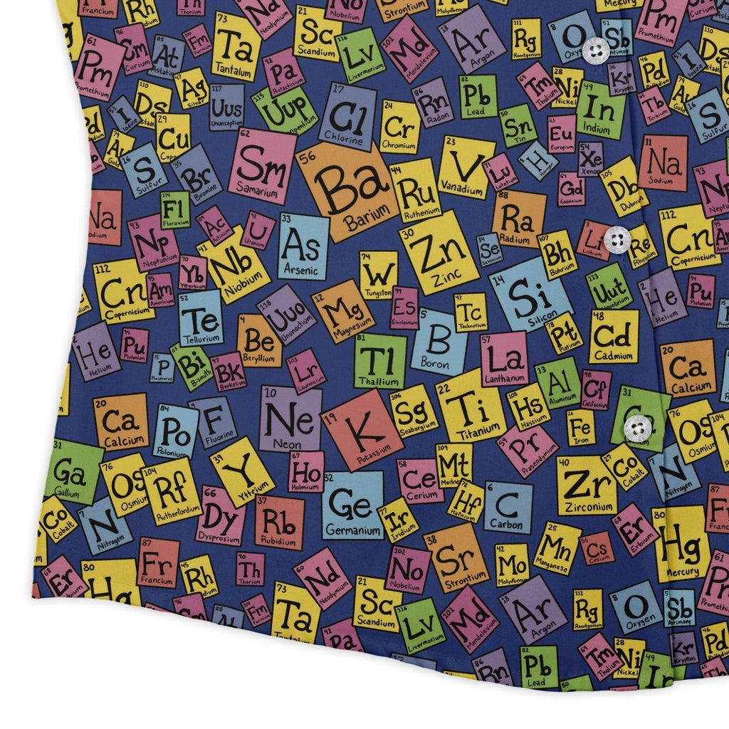 Periodic Table Blue Curvy Button Up Shirt Geek Nerd Design by Julie Kitzes q225 science print