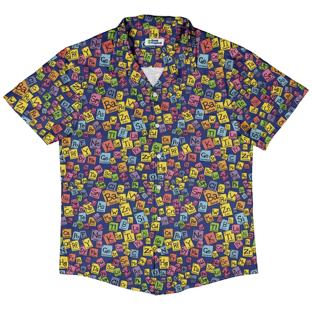 Periodic Table Blue Button Up Shirt Geek Nerd adult sizing Design by Julie Kitzes q225