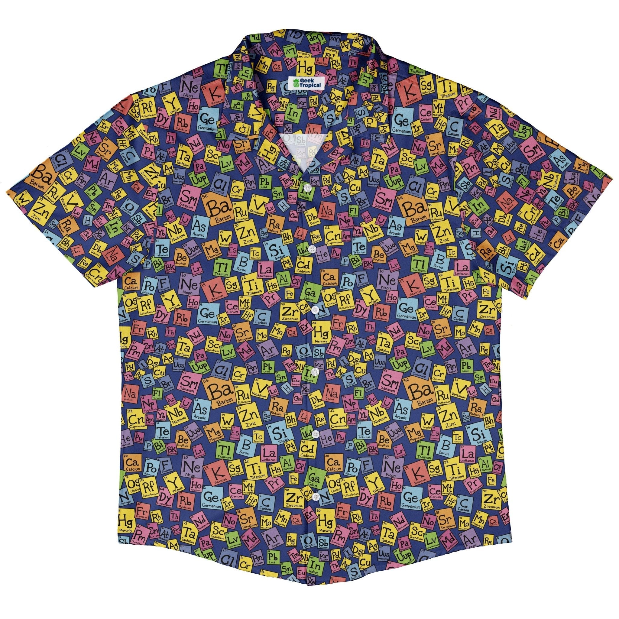 Periodic Table Blue Button Up Shirt Geek Nerd adult sizing Design by Julie Kitzes q225