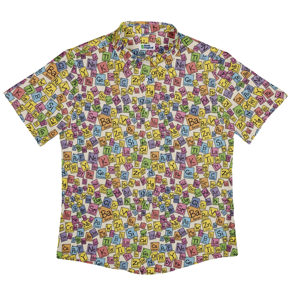 Periodic Table Tan Button Up Shirt Geek Nerd adult sizing Design by Julie Kitzes q225