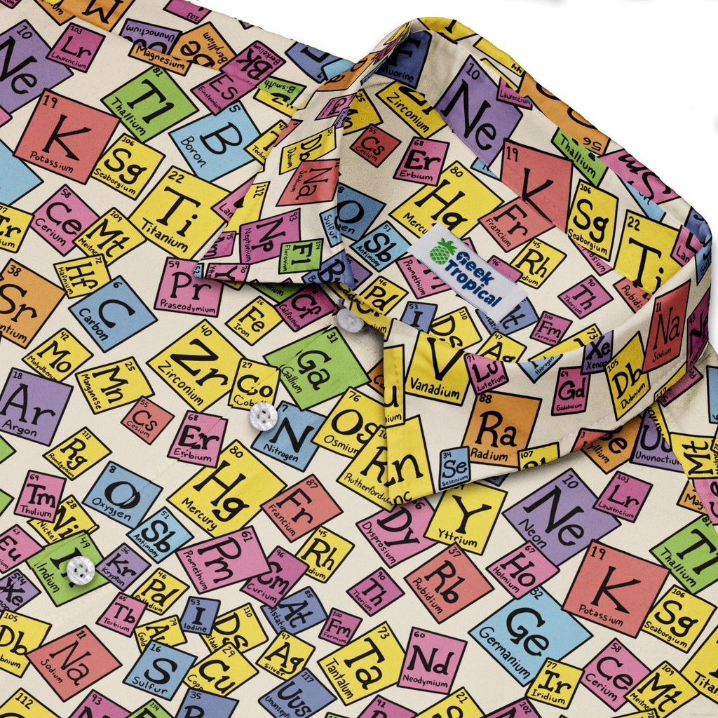 Periodic Table Tan Button Up Shirt Geek Nerd adult sizing Design by Julie Kitzes q225