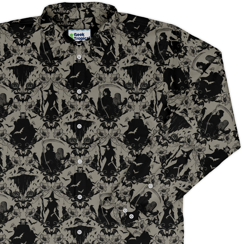 Phantom Flourish Long Sleeve Button Up Shirt Geek Nerd 0925 adult sizing All Adult Button Up Shirts