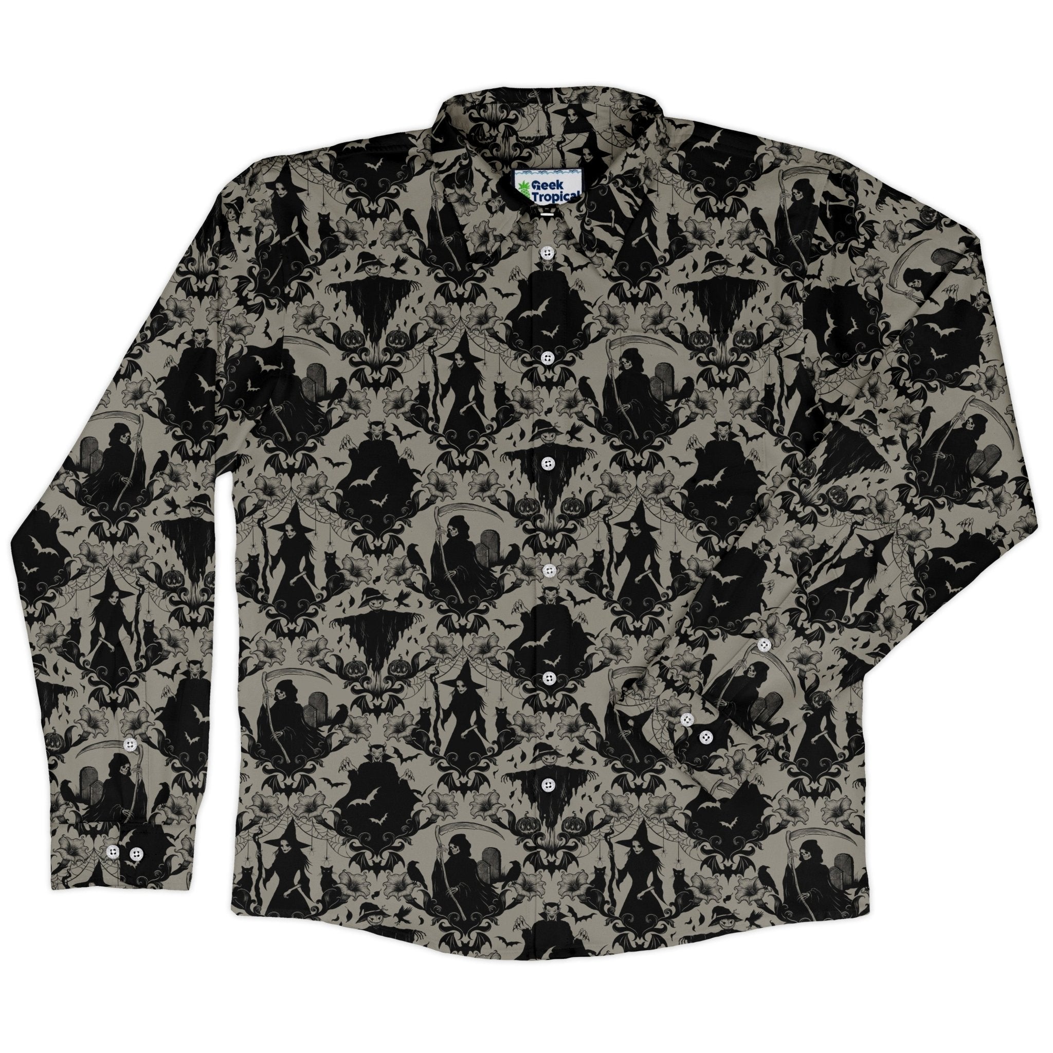 Phantom Flourish Long Sleeve Button Up Shirt Geek Nerd 0925 adult sizing All Adult Button Up Shirts