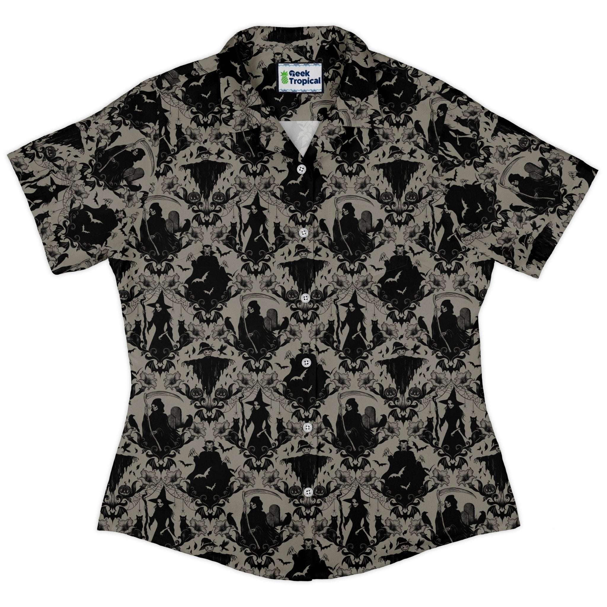 Phantom Flourish Curvy Button Up Shirt Geek Nerd 0925 All Adult Button Up Shirts Botany Print