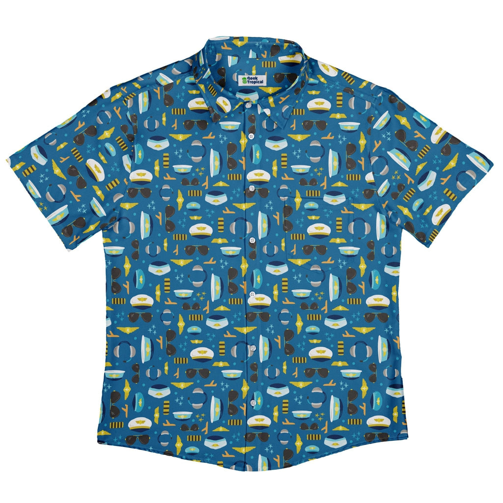 Pilot Uniform Button Up Shirt Geek Nerd adult sizing aviation print Design by Zirkus Design