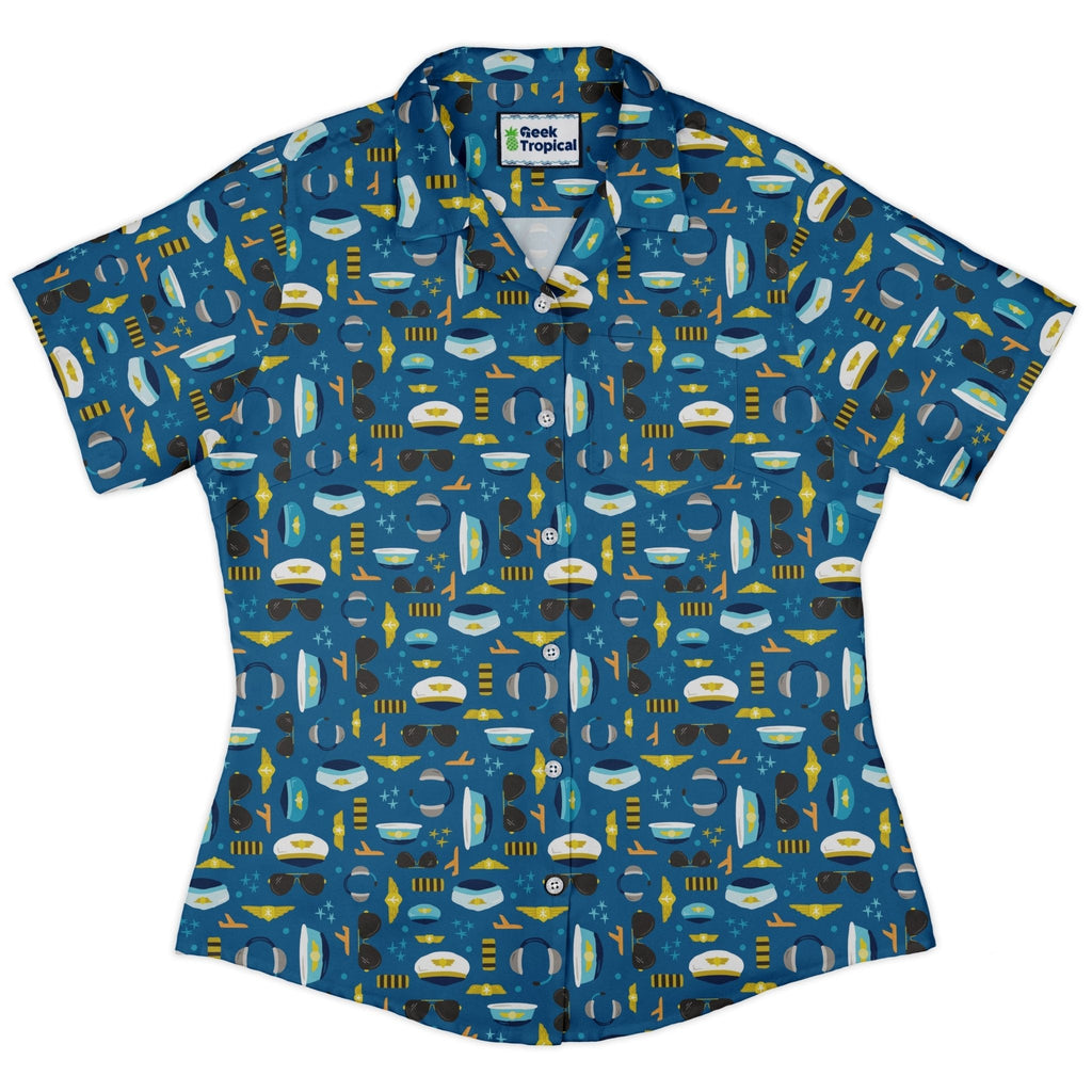 Pilot Uniform Curvy Button Up Shirt Geek Nerd aviation print Design by Zirkus Design q225