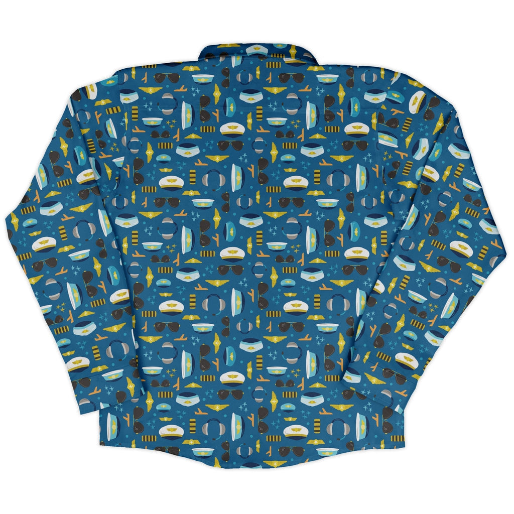 Pilot Uniform Long Sleeve Button Up Shirt Geek Nerd adult sizing aviation print Design by Zirkus Design