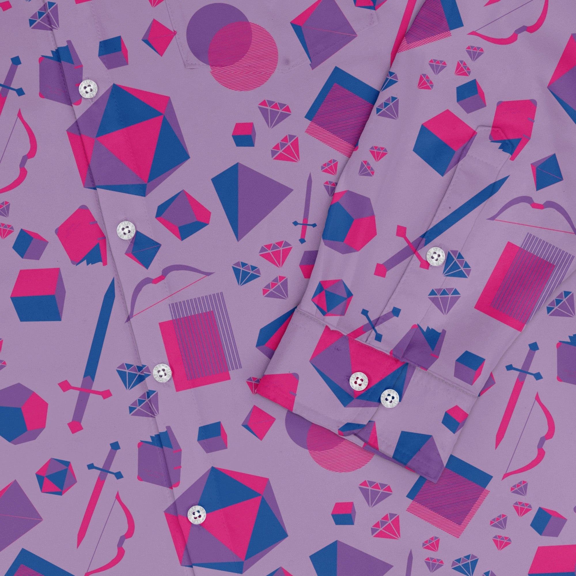 Pink Blue and Bisexual Colors Tabletop RPG Items Dnd Long Sleeve Button Up Shirt Geek Nerd adult sizing dnd & rpg print FLOW DESC WRITING