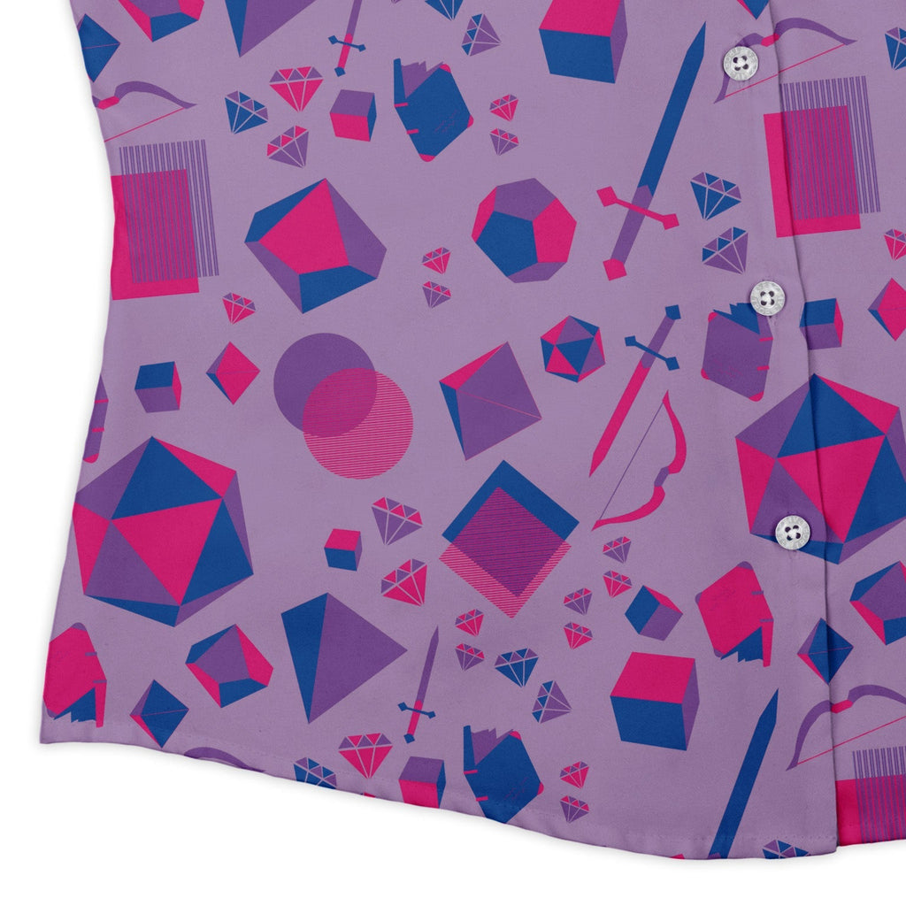 Pink Blue and Bisexual Colors Tabletop RPG Items Dnd Curvy Button Up Shirt Geek Nerd dnd & rpg print Pride Patterns women
