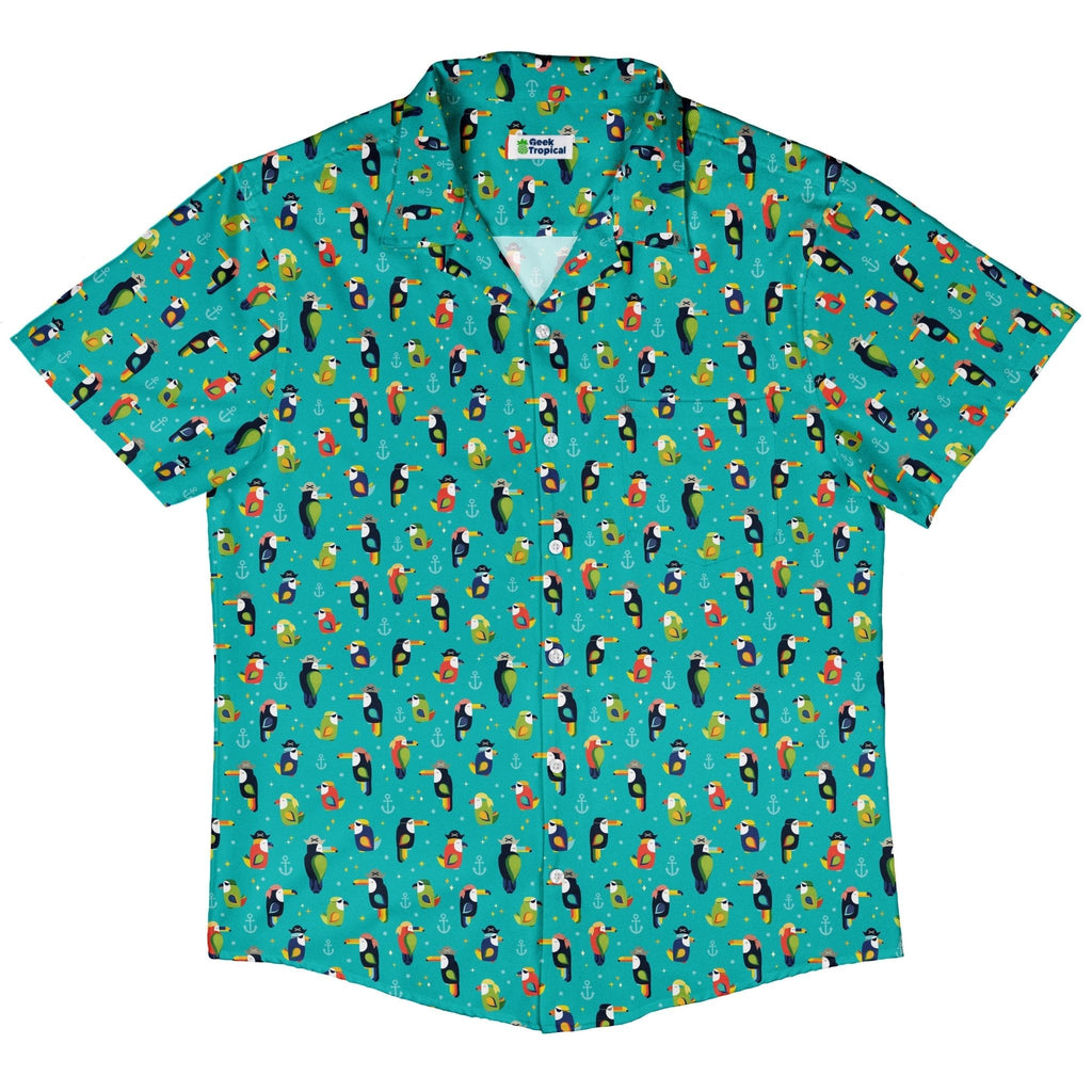 Pirate Toucans Button Up Shirt Geek Nerd adult sizing animal patterns Design by Zirkus Design