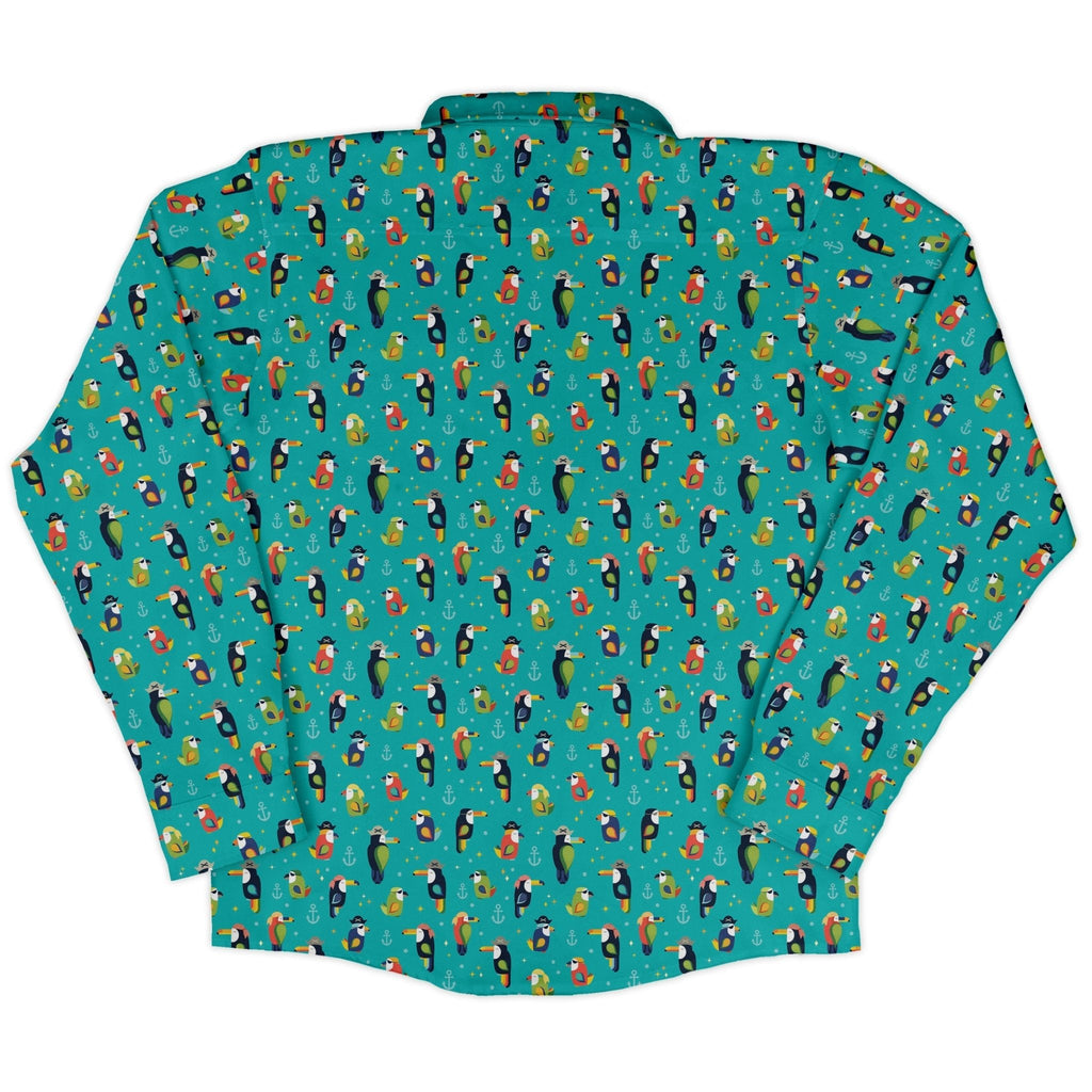 Pirate Toucans Long Sleeve Button Up Shirt Geek Nerd adult sizing animal patterns Design by Zirkus Design