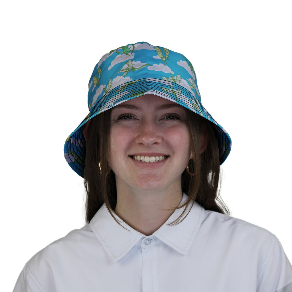 Pixel Dragon Video Game Sky Bucket Hat Geek Nerd Designs by Nathan fantasy prints lx - B